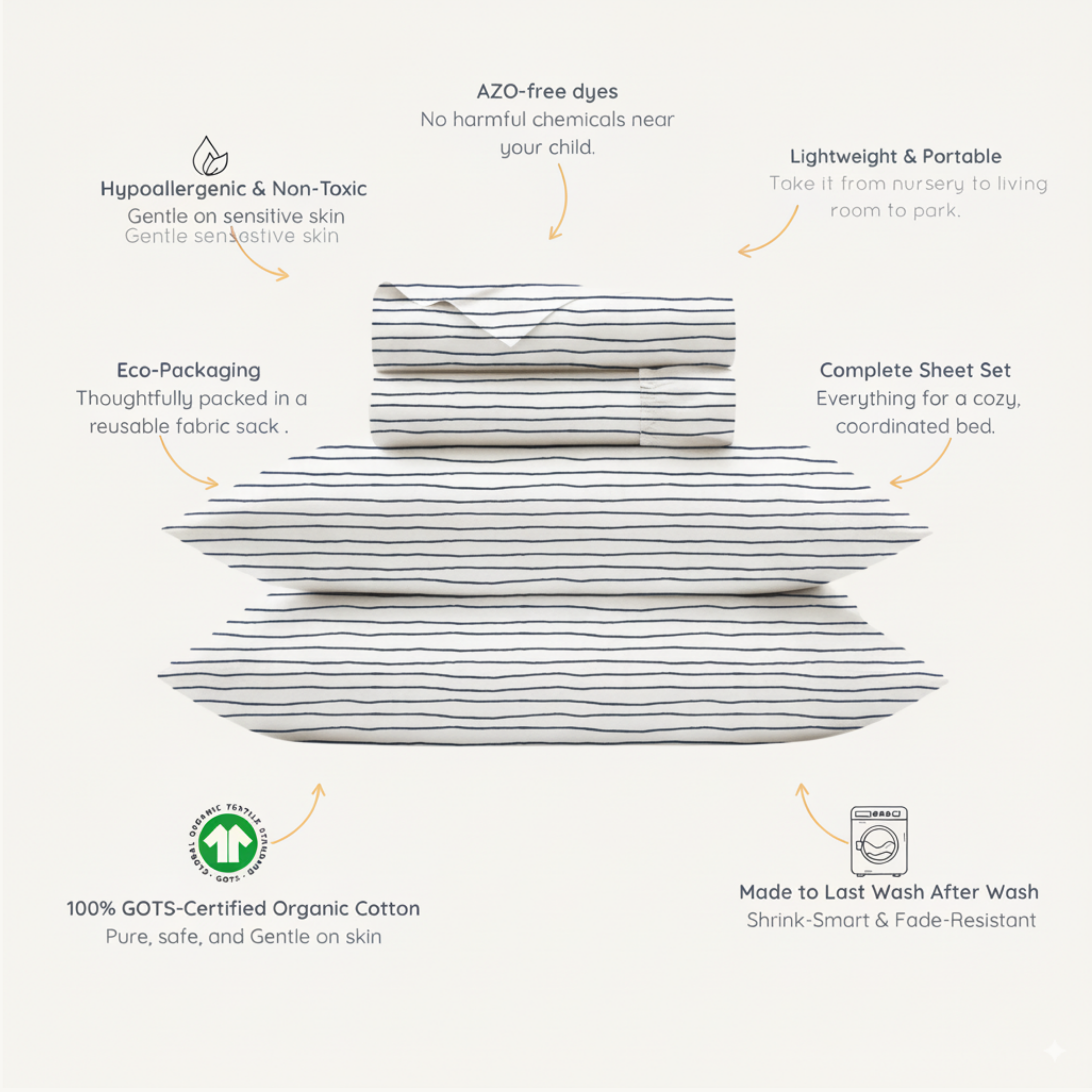 Organic Cotton Sheet Set - Navy Blue Stripes - Makemake Organics
