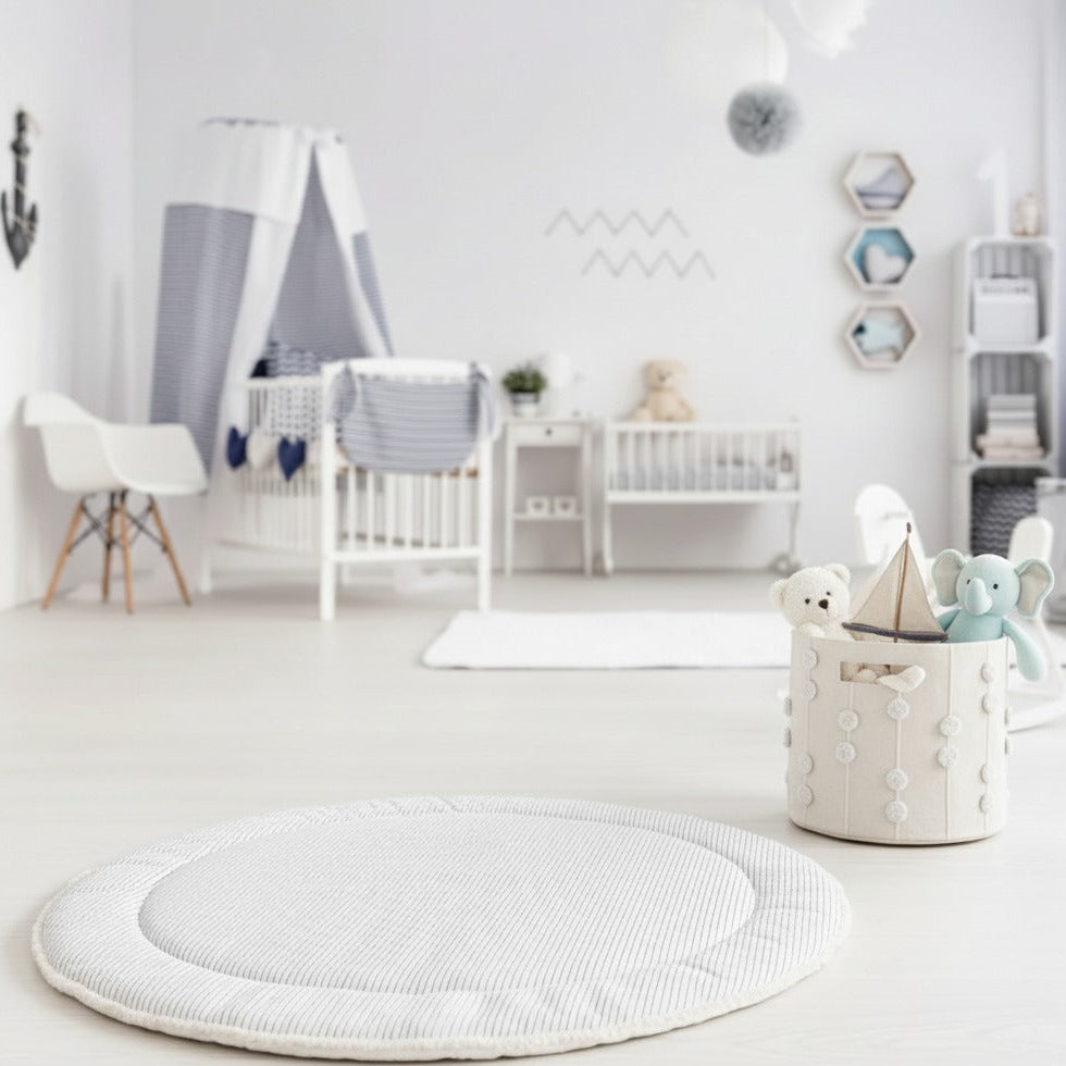 Organic Cotton Quilted Play Mat - Navy Stripes - Makemake Organics