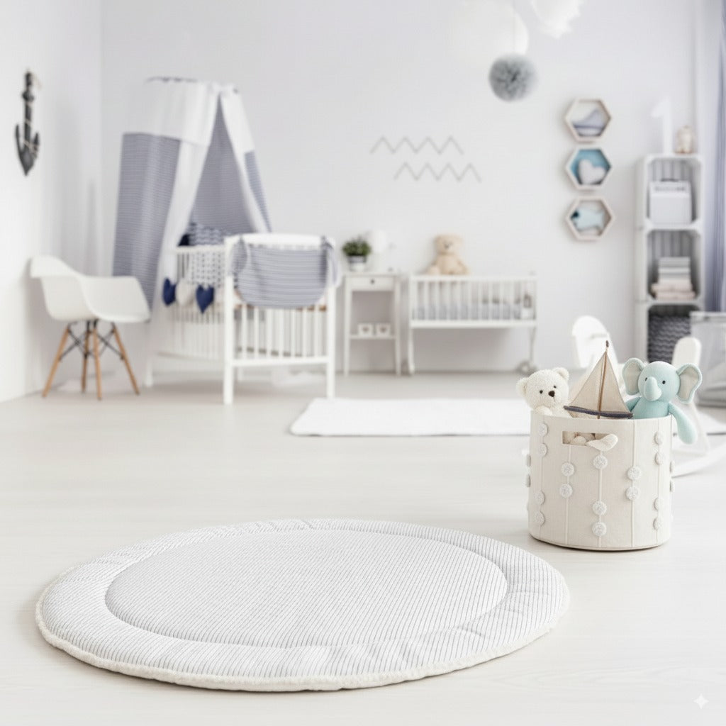 Organic Cotton Quilted Play Mat - Navy Stripes - Makemake Organics