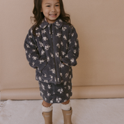 Organic Quilted Corduroy Zipper Jacket - Navy Bloom - Makemake Organics