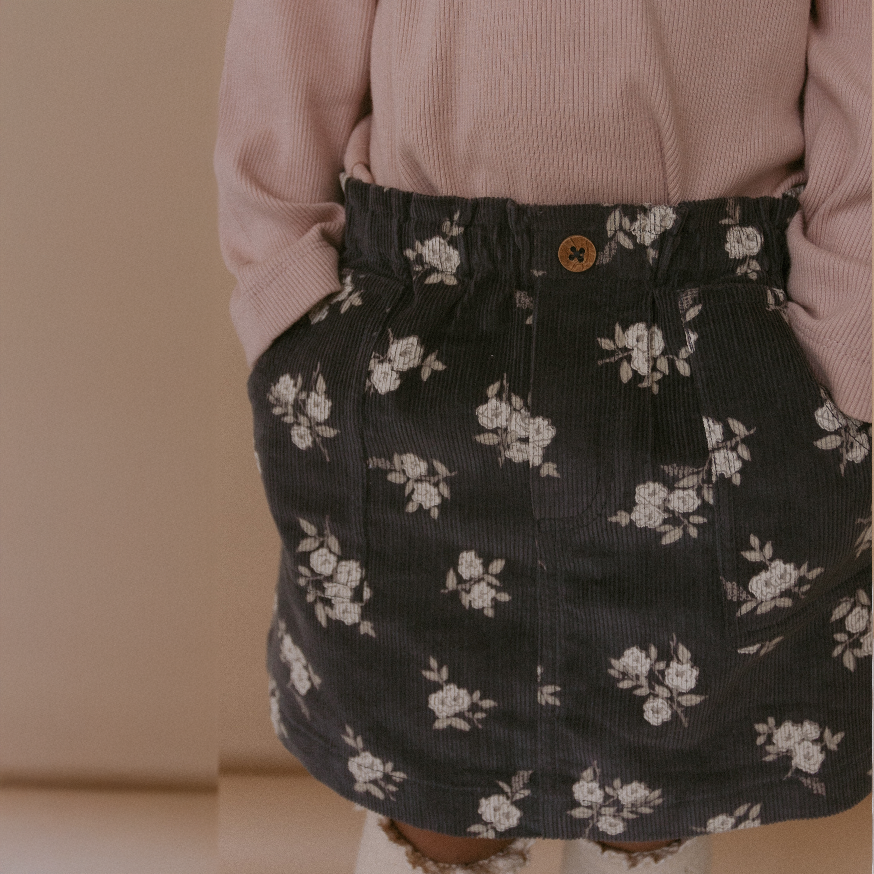 Organic Corduroy Skirt - Navy Bloom - Makemake Organics