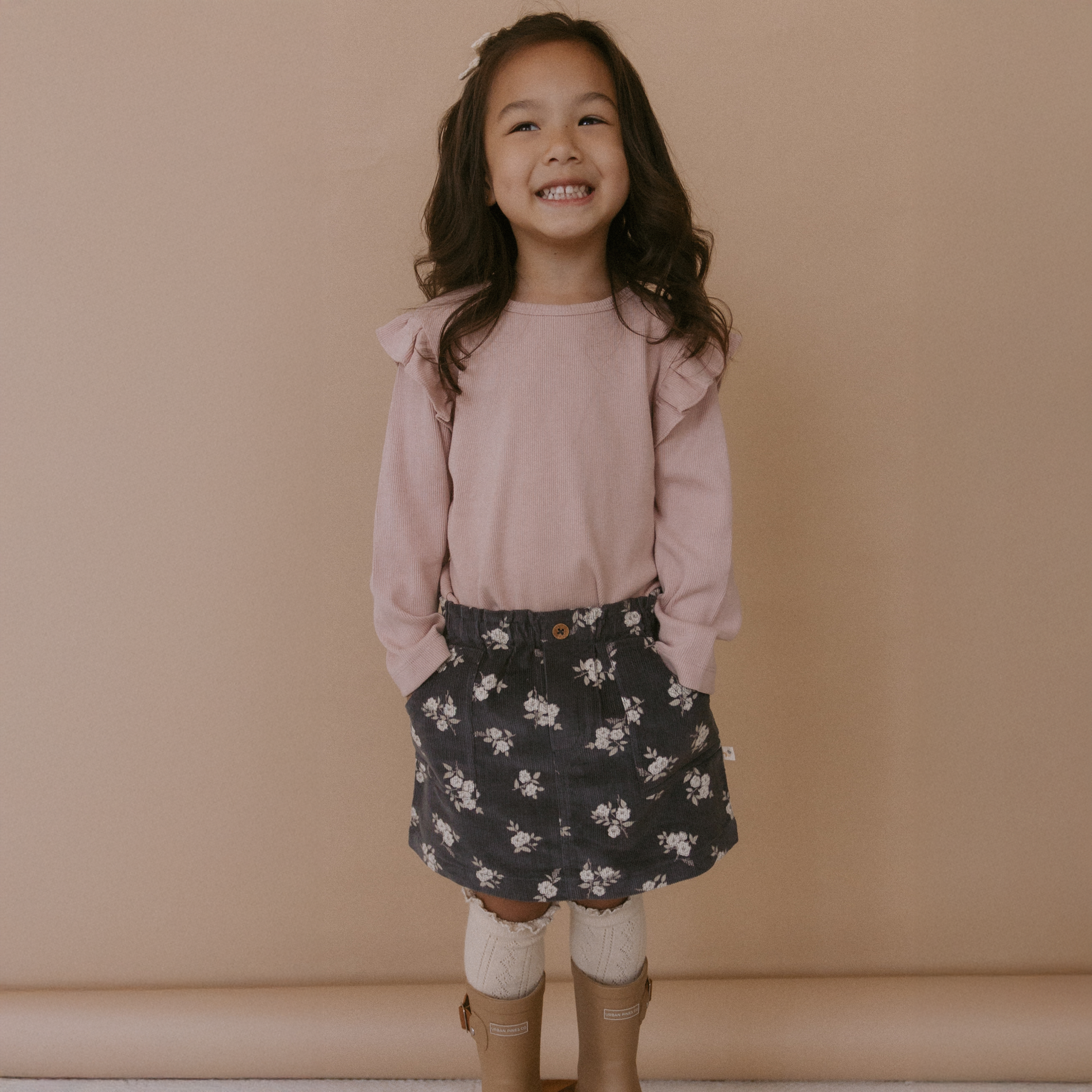 Organic Corduroy Skirt - Navy Bloom - Makemake Organics