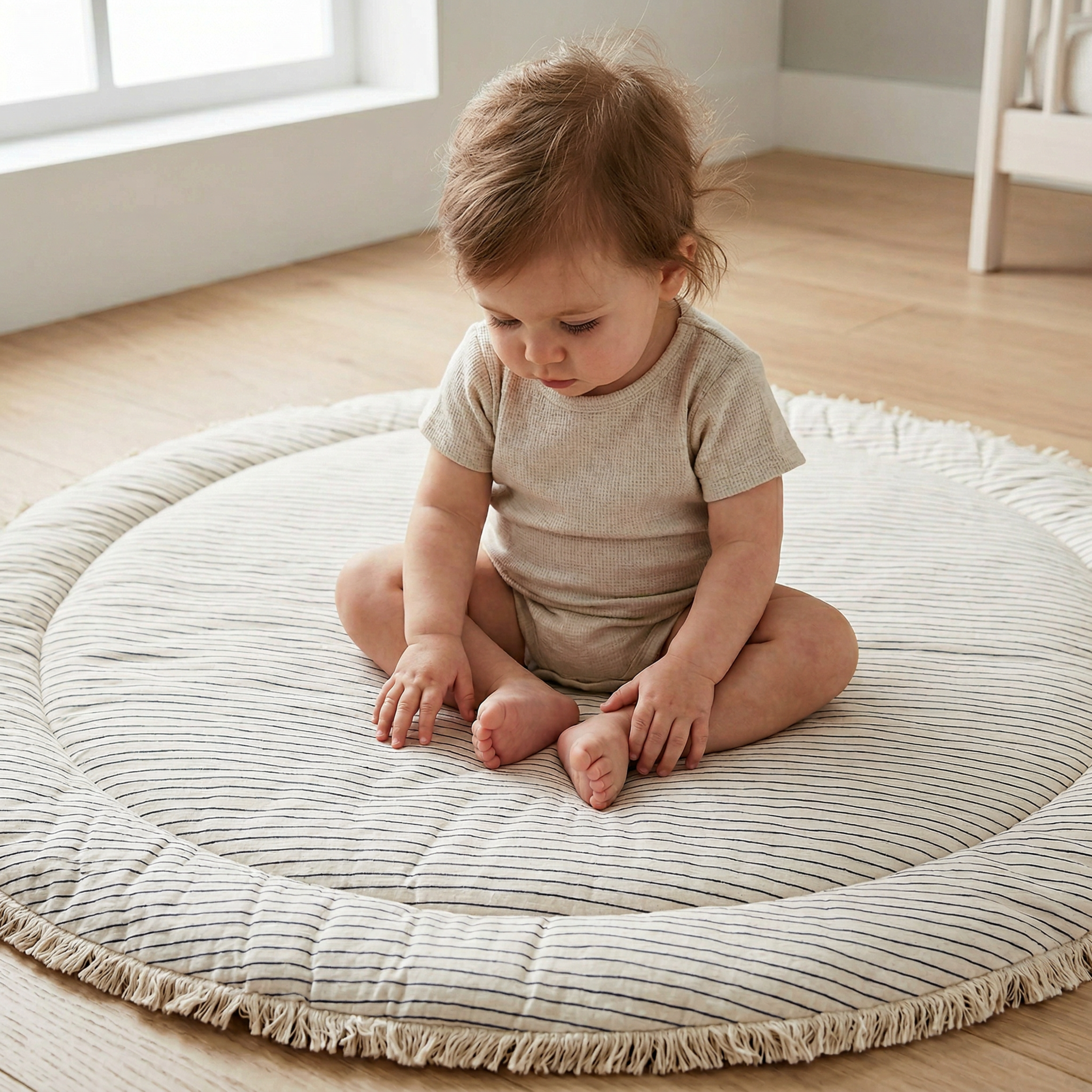Organic Cotton Quilted Play Mat - Navy Stripes - Makemake Organics
