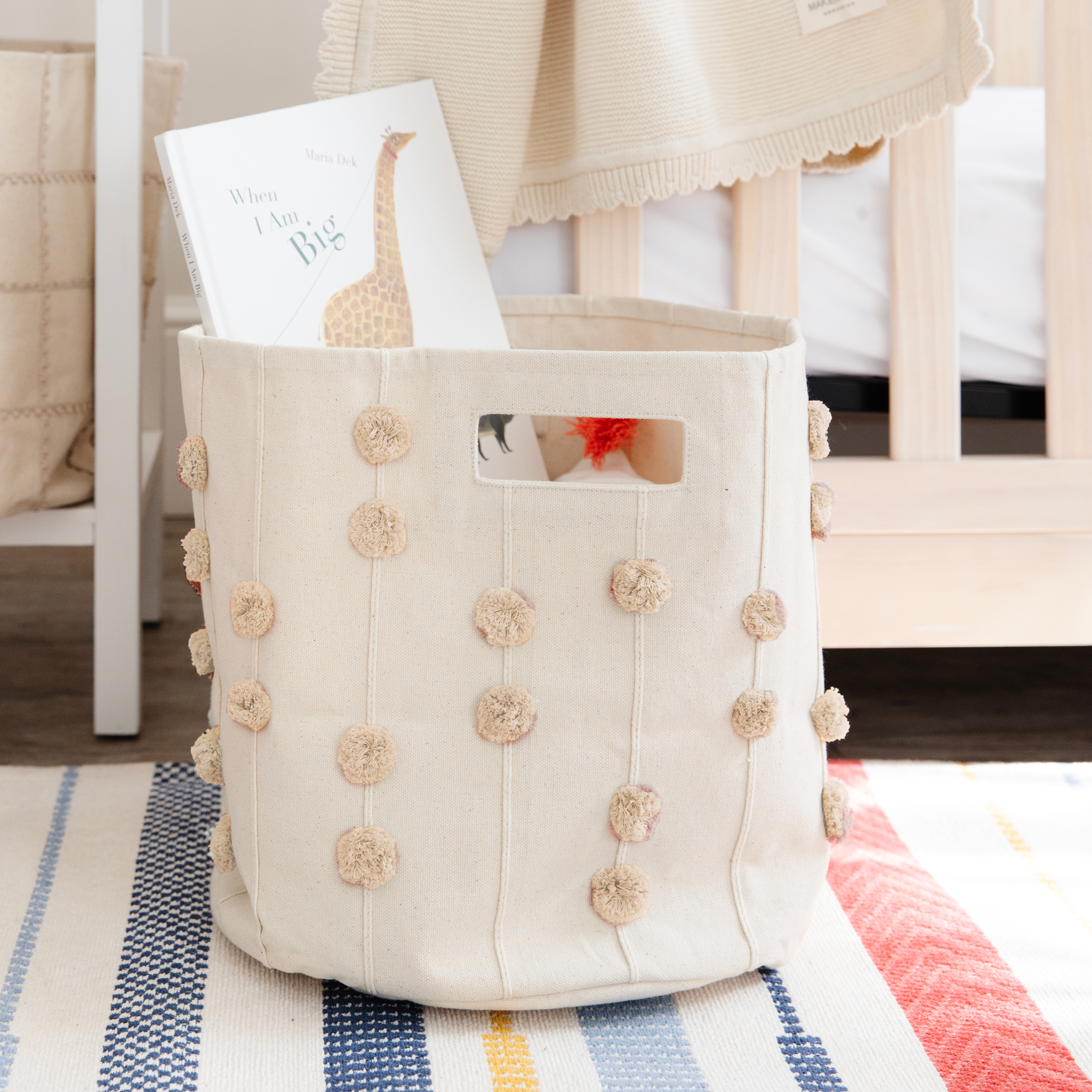 Handmade Canvas Storage Basket Pom Pom - Pecan - Makemake Organics