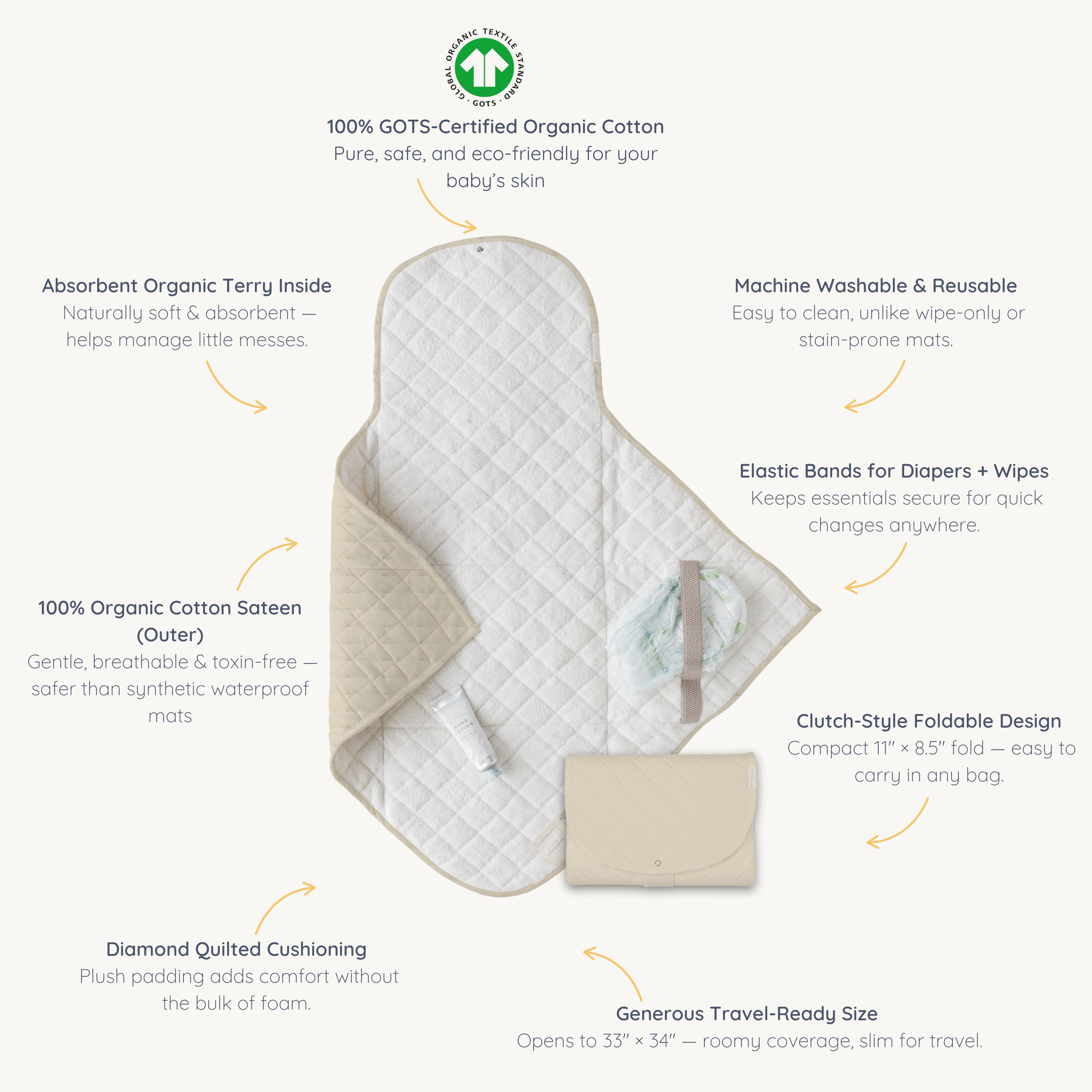 Organic Portable Changing Mat - Oat - Makemake Organics