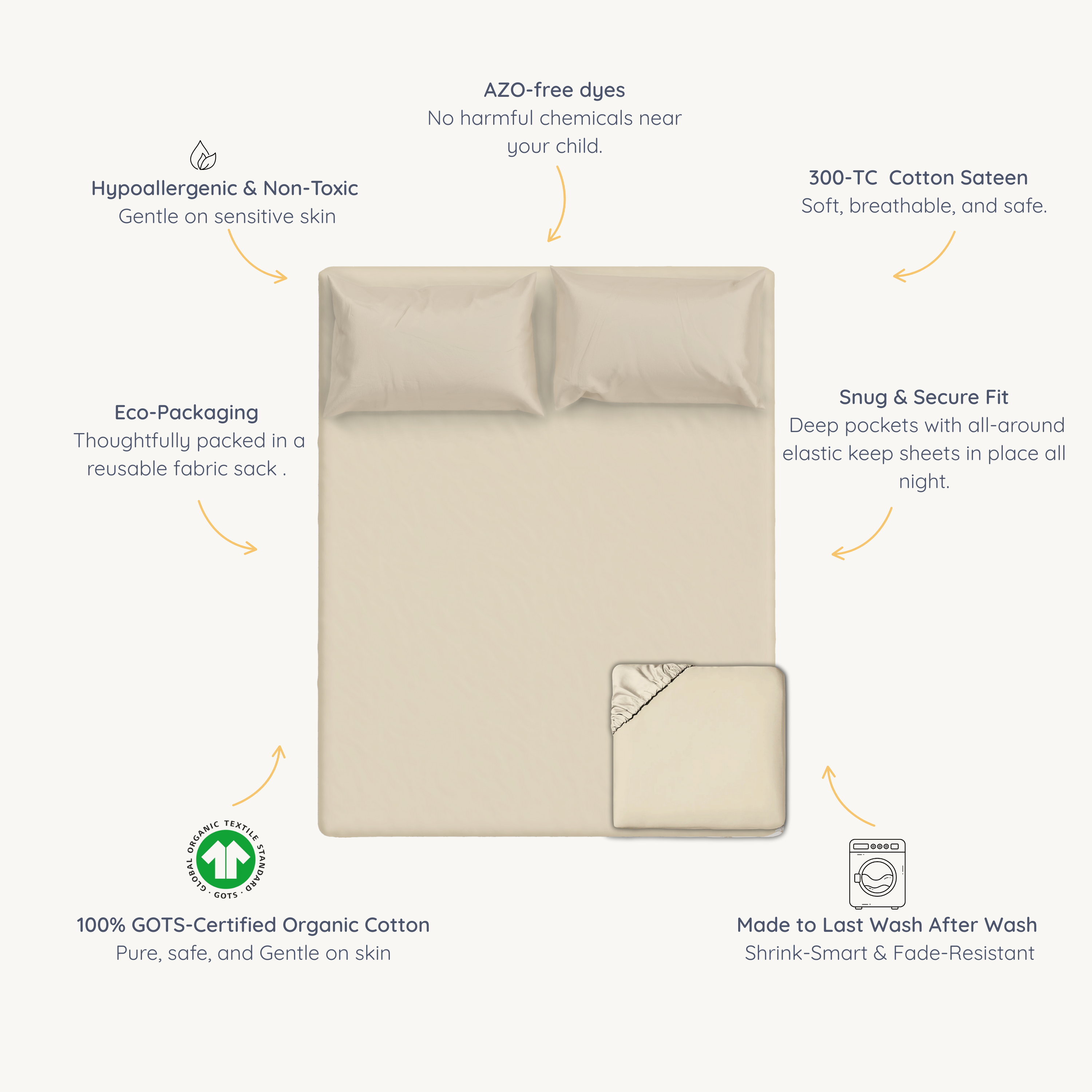 Organic Kids Fitted Sheet - Oat - Makemake Organics