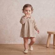 Organic Peter Pan Collar Dress - Oat Gingham