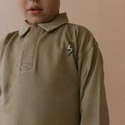 Organic Long Sleeve Polo - Olive - Makemake Organics