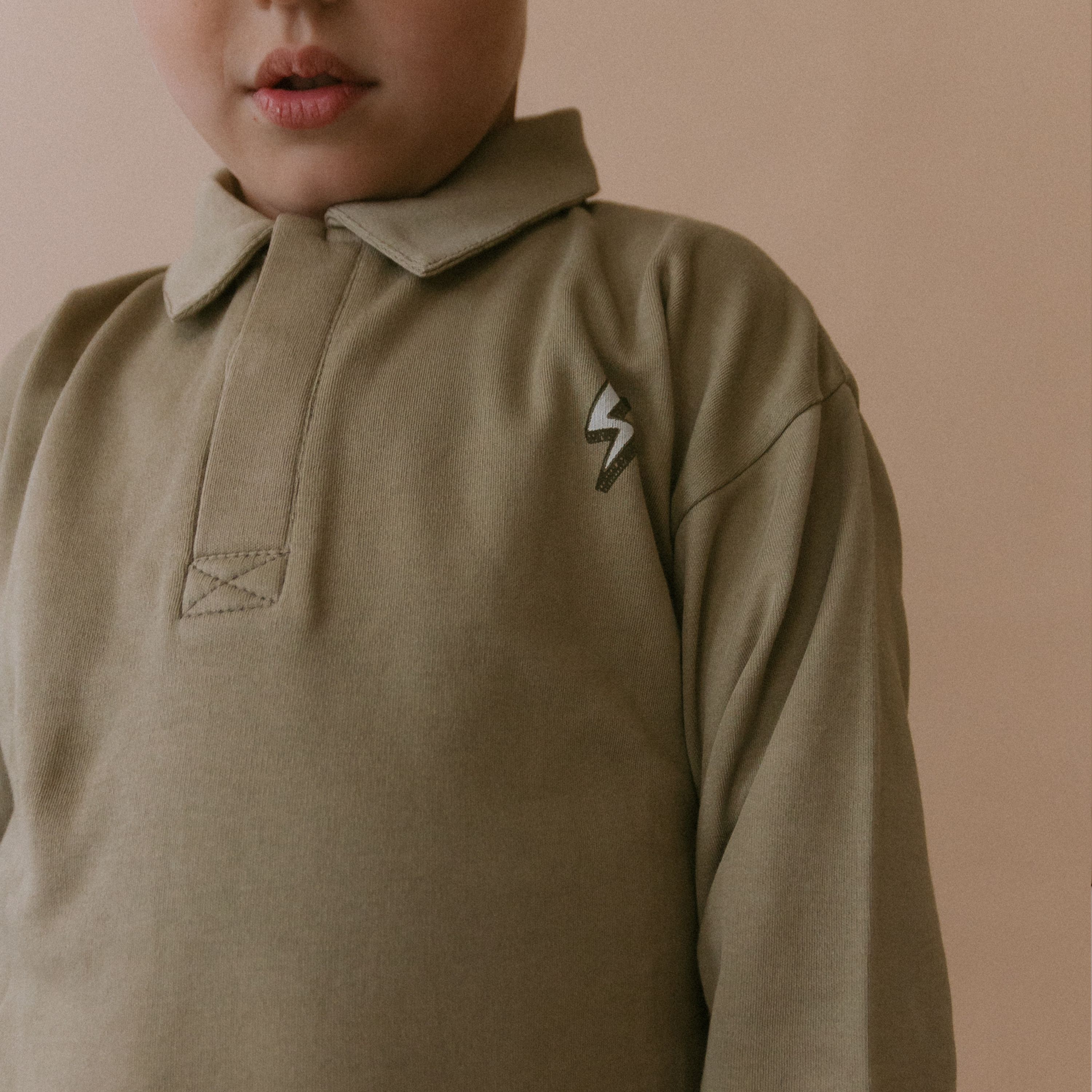 Organic Long Sleeve Polo - Olive - Makemake Organics