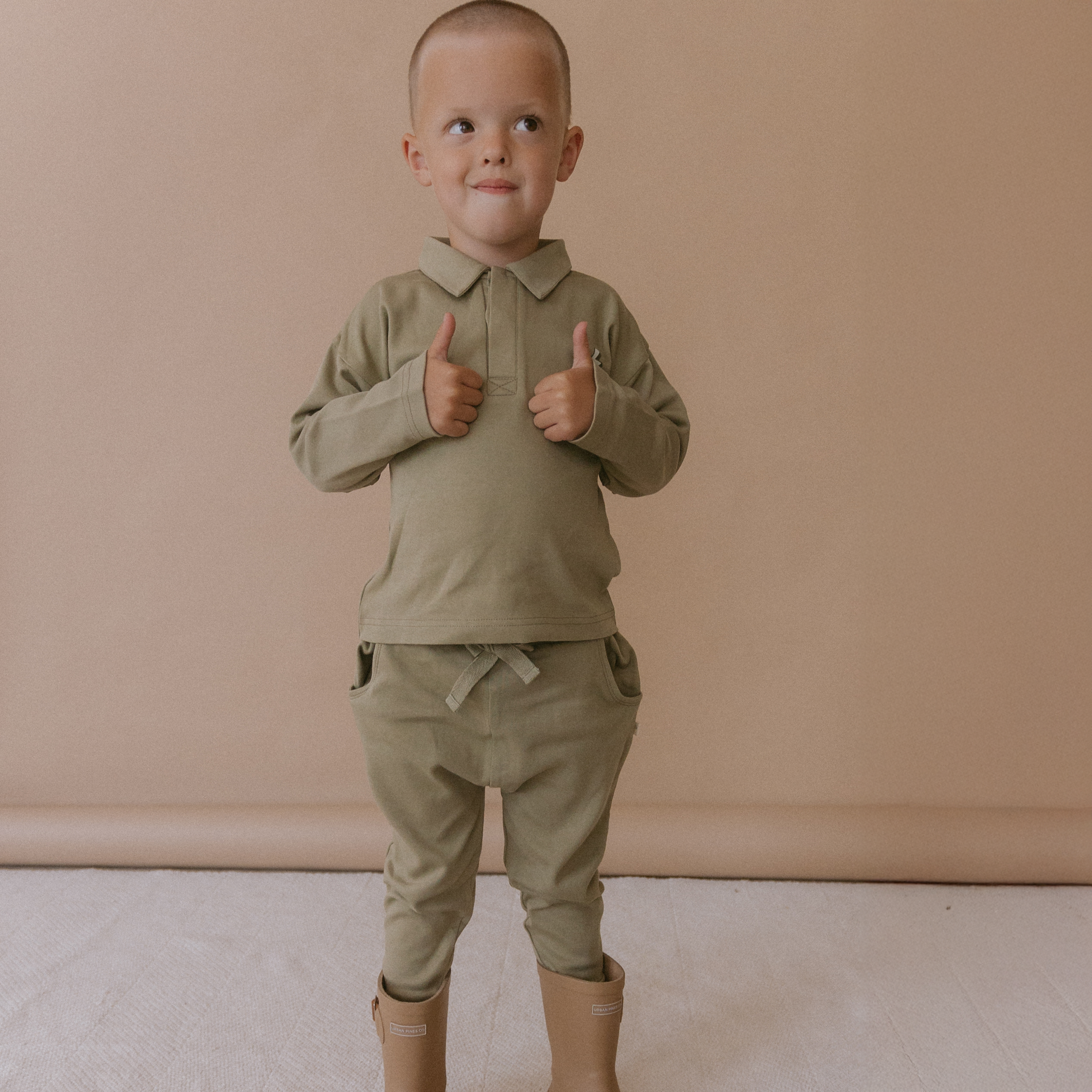 Organic Long Sleeve Polo - Olive - Makemake Organics