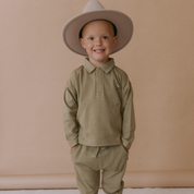 Organic Long Sleeve Polo - Olive - Makemake Organics