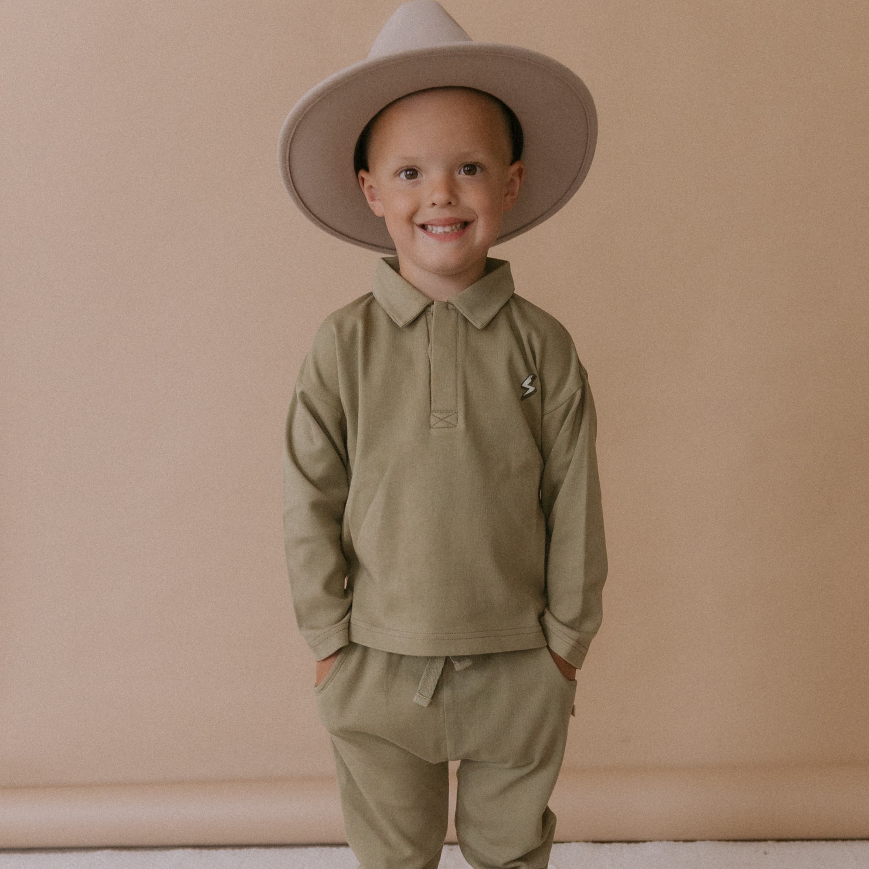 Organic Long Sleeve Polo - Olive - Makemake Organics