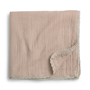 Organic Baby Blanket Muslin - Pecan + Natural Lace - Makemake Organics