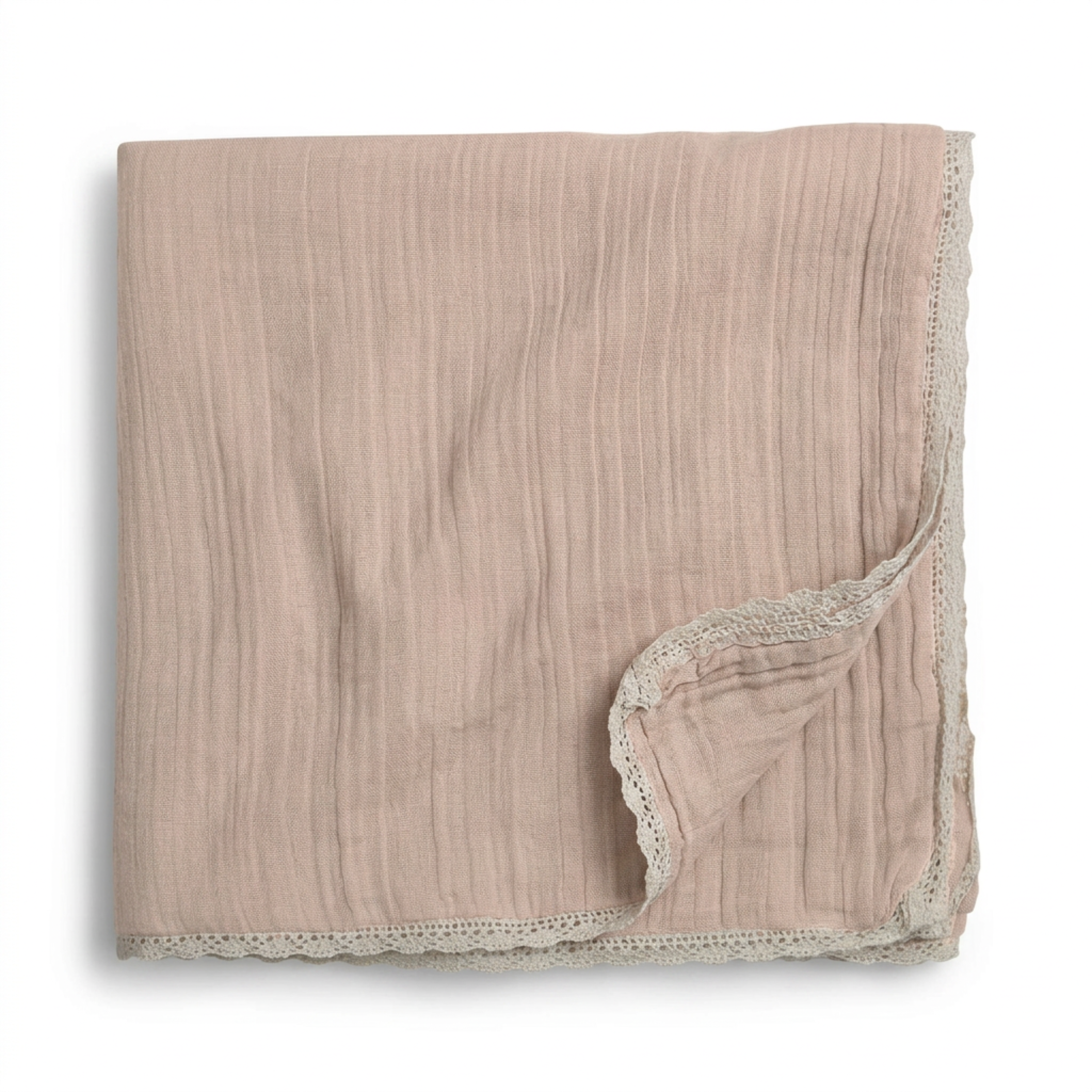 Organic Baby Blanket Muslin - Pecan + Natural Lace - Makemake Organics