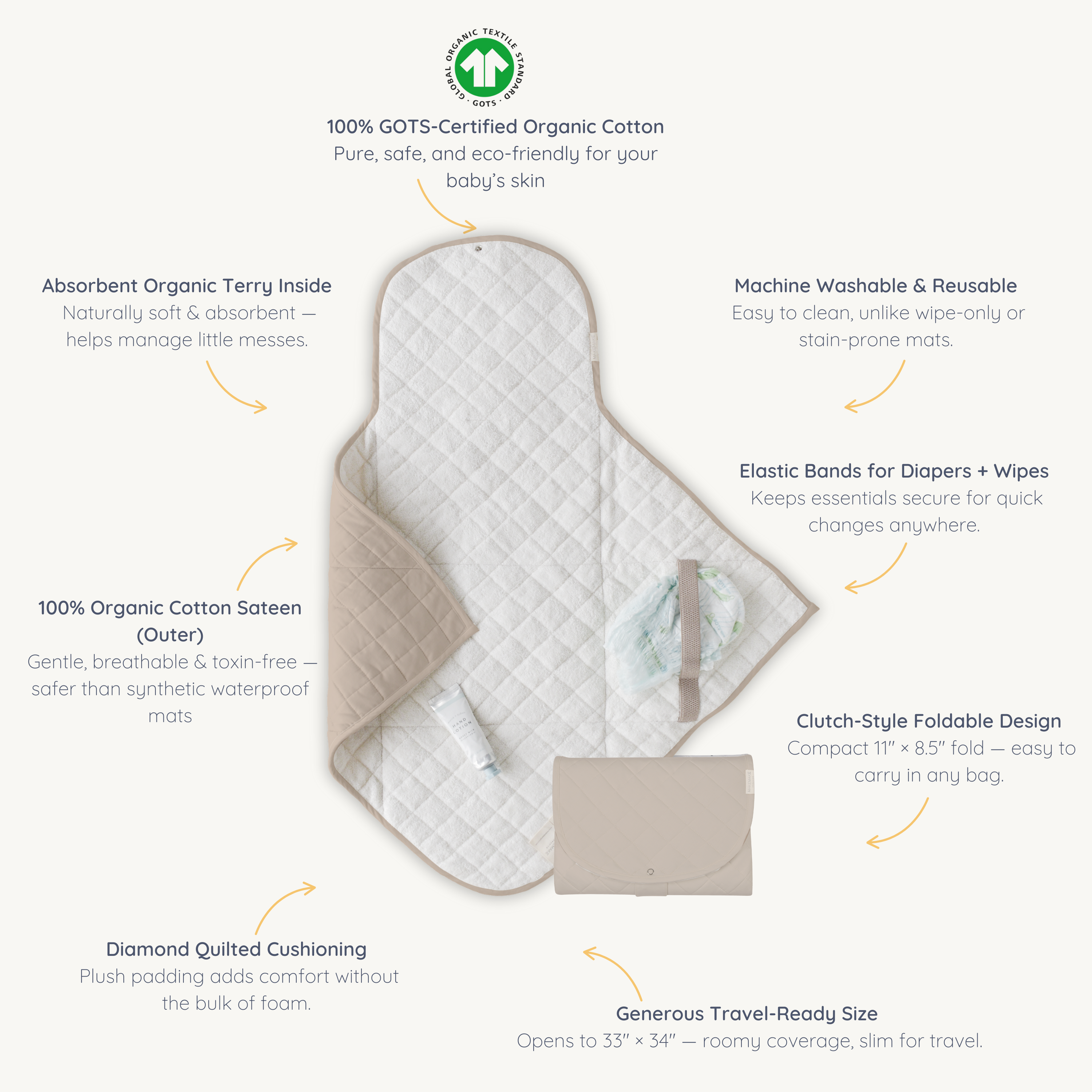 Organic Portable Changing Mat - Pecan - Makemake Organics