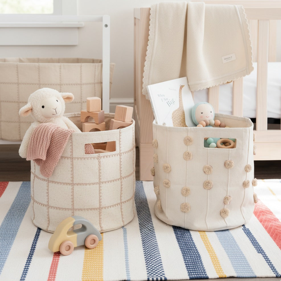 Handmade Canvas Storage Basket Lace - Pecan - Makemake Organics