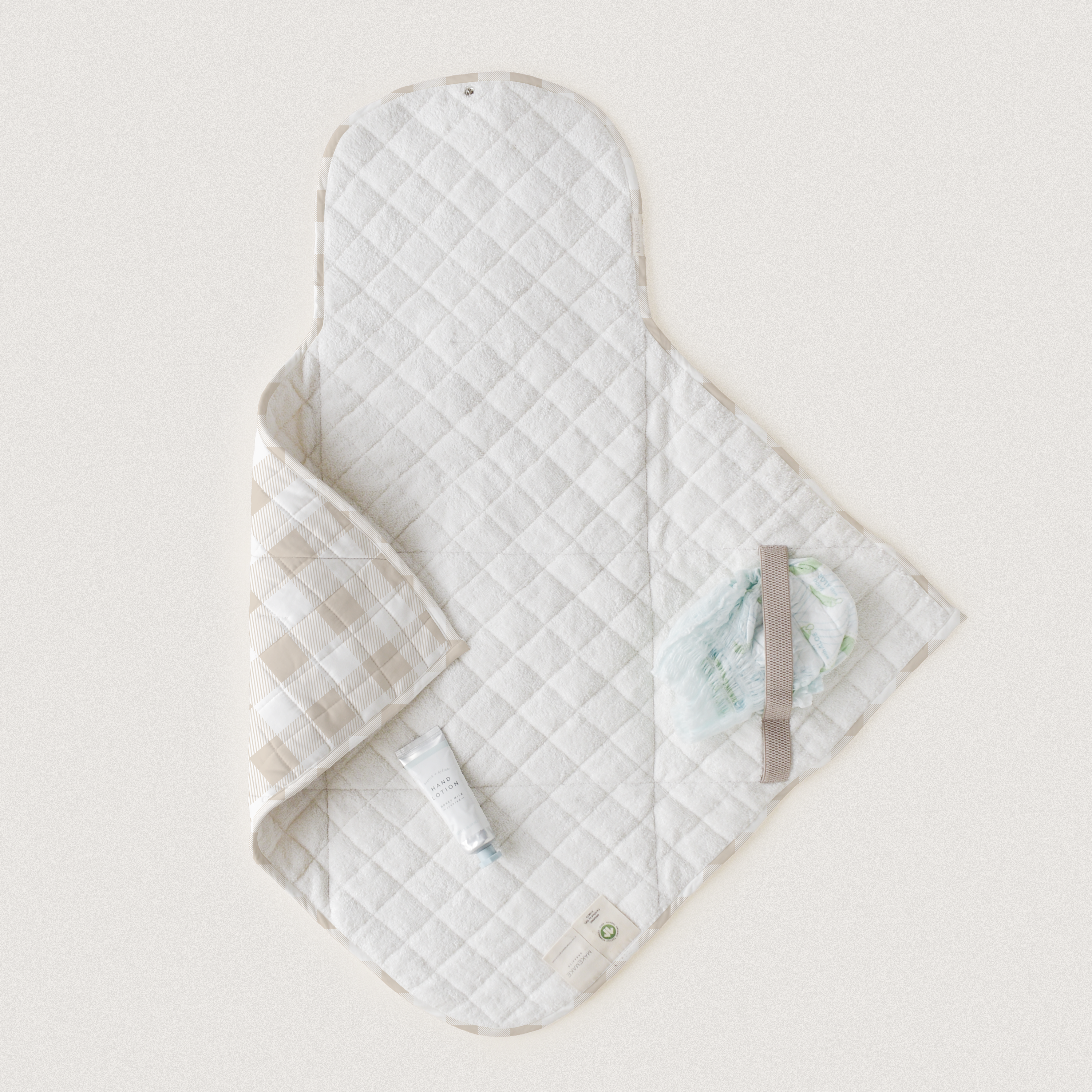 Organic Portable Changing Mat - Plaid Oat - Makemake Organics