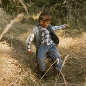Organic Collared Long Sleeve Shirt - Plaid Checks - Makemake Organics