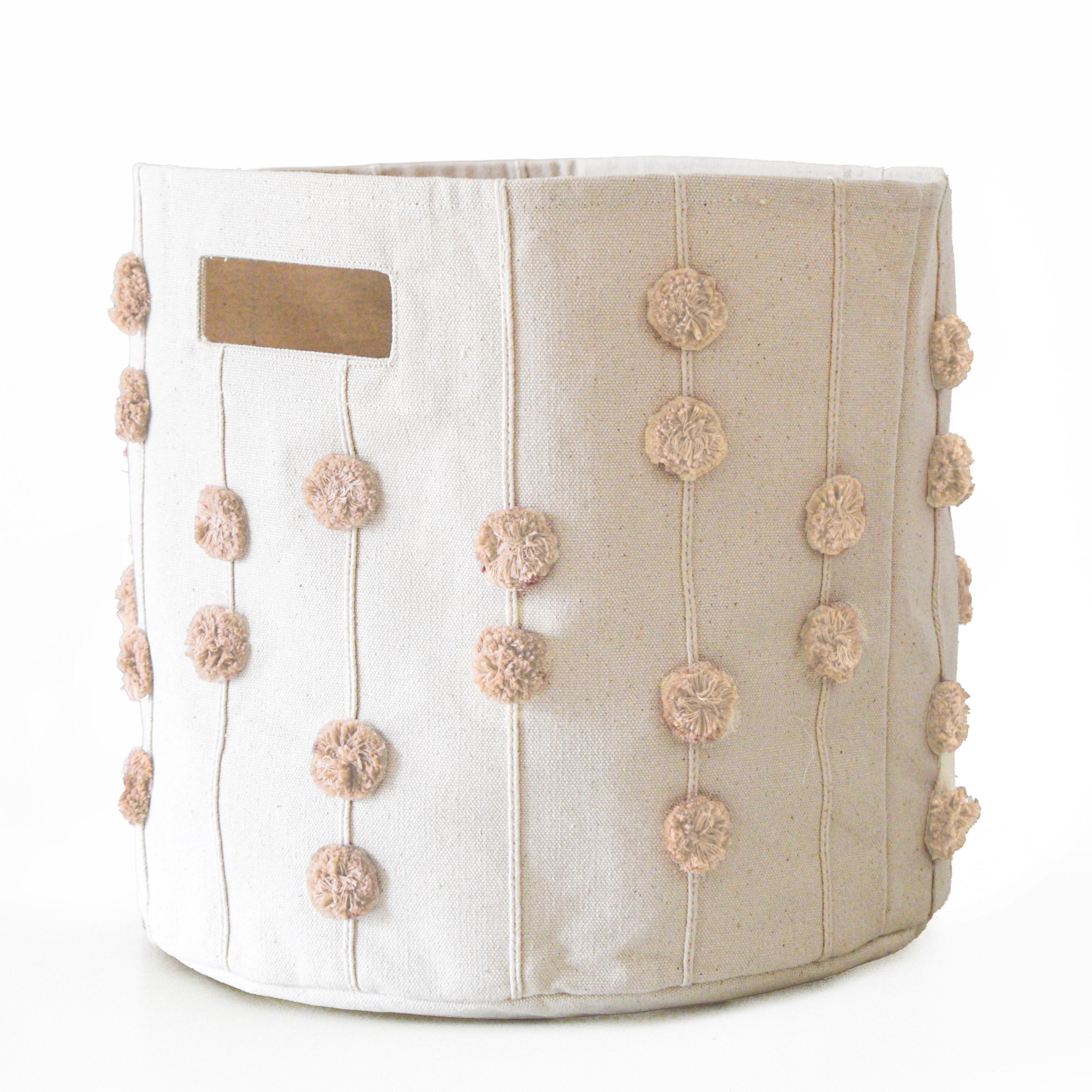 Handmade Canvas Storage Basket Pom Pom - Pecan - Makemake Organics