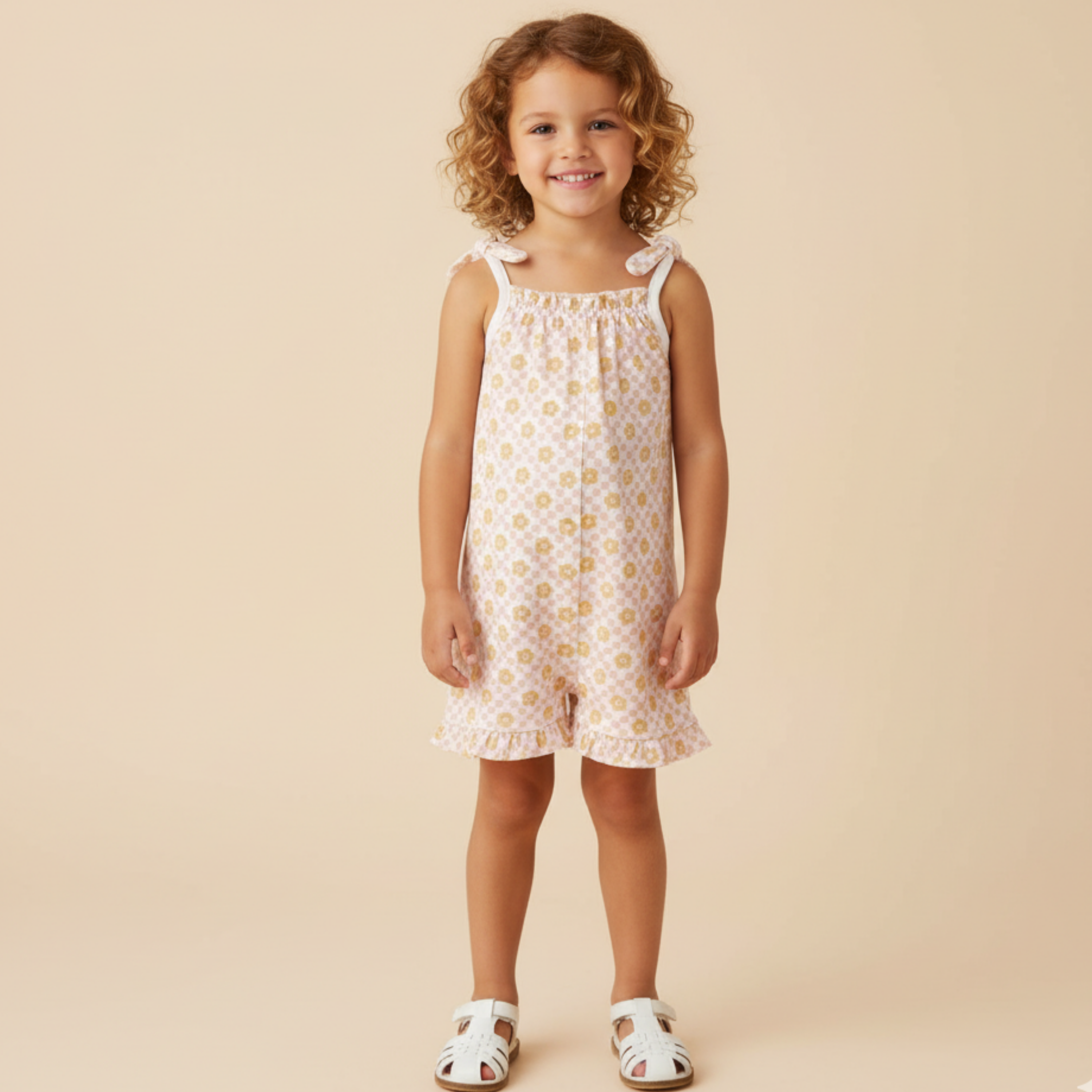 Organic Ruffle Jumpsuit - Pop Floral - Makemake Organics