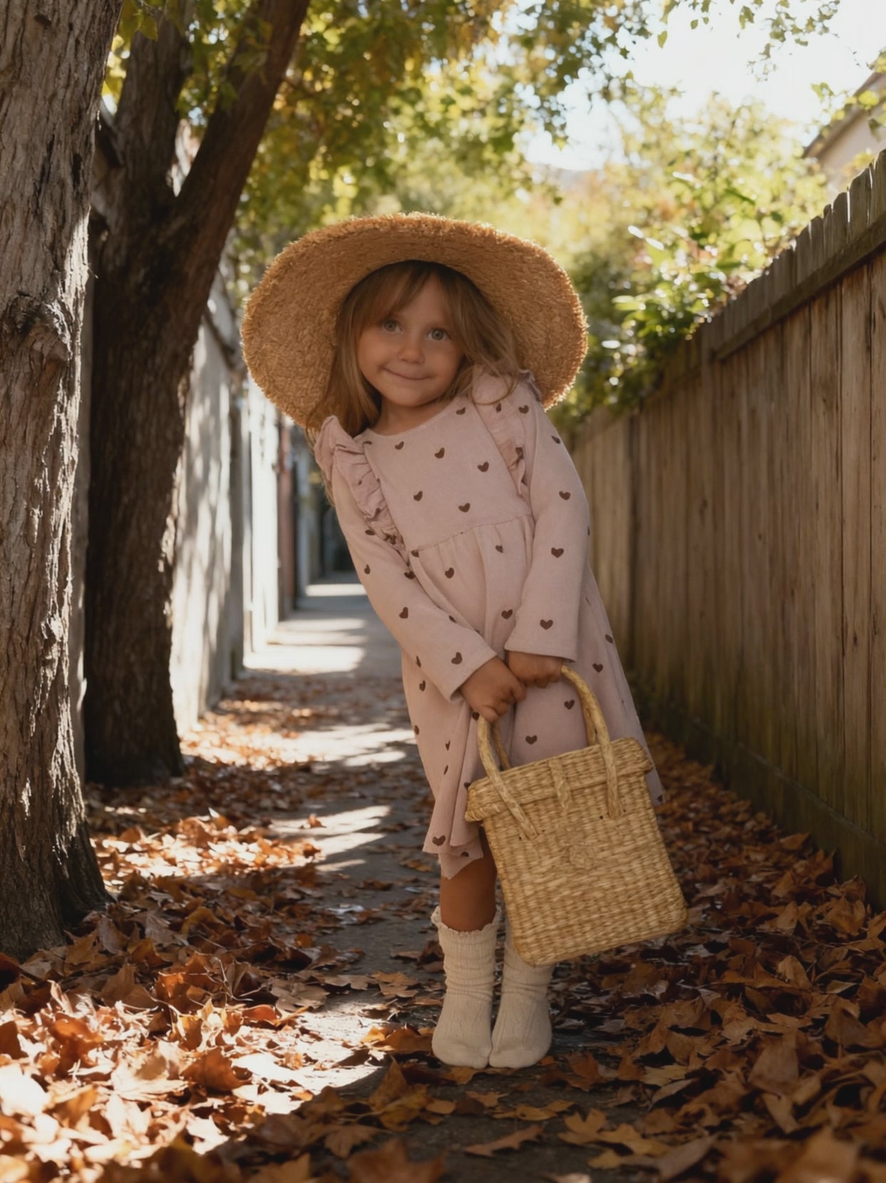 Organic Long Sleeve Ruffle Dress - Hearts