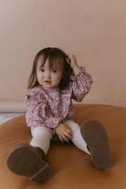 Organic Ruffle Bubble Romper - Thistle