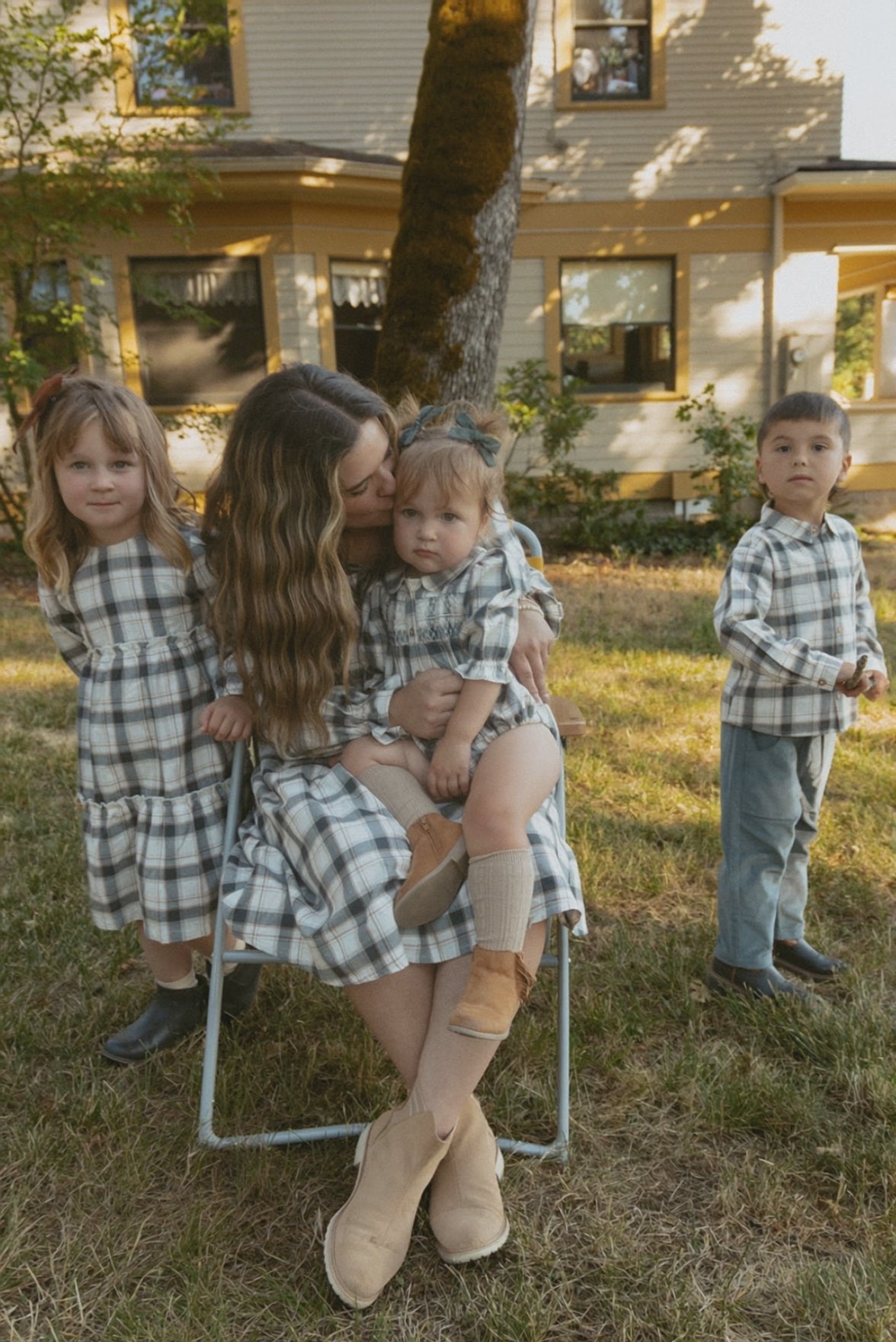 Organic Long Sleeve Tiered Dress - Plaid Checks