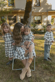 Organic Long Sleeve Tiered Dress - Plaid Checks