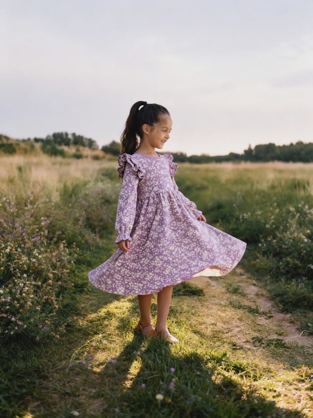 Organic Ruffle Sleeve Dress - Thistle