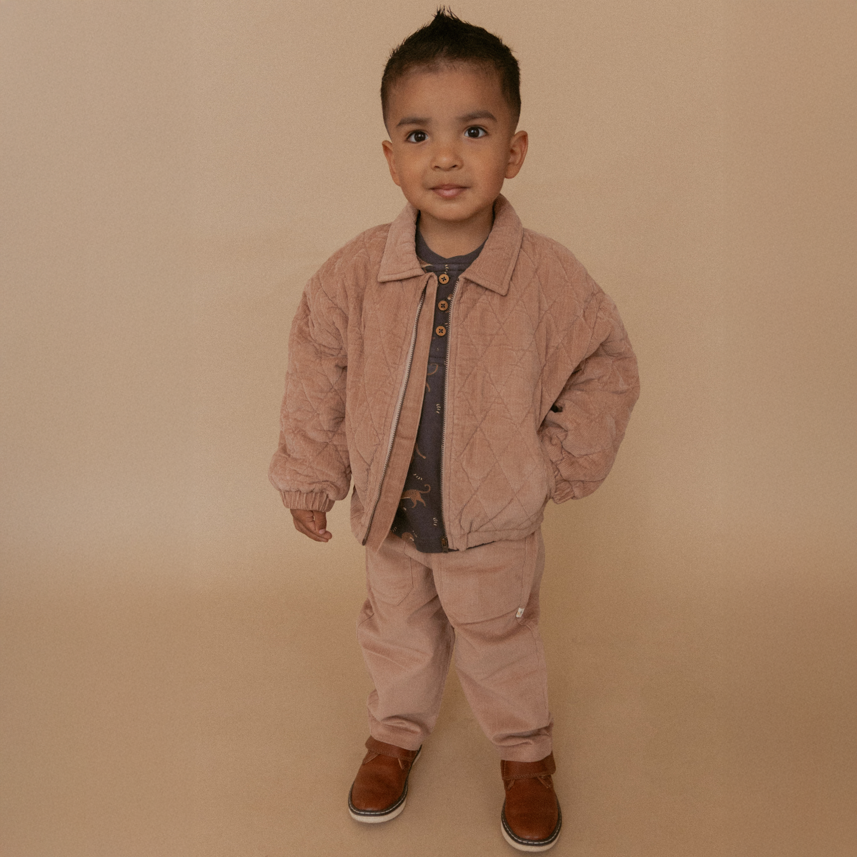 Organic Quilted Bomber Corduroy Jacket - Taupe - Makemake Organics