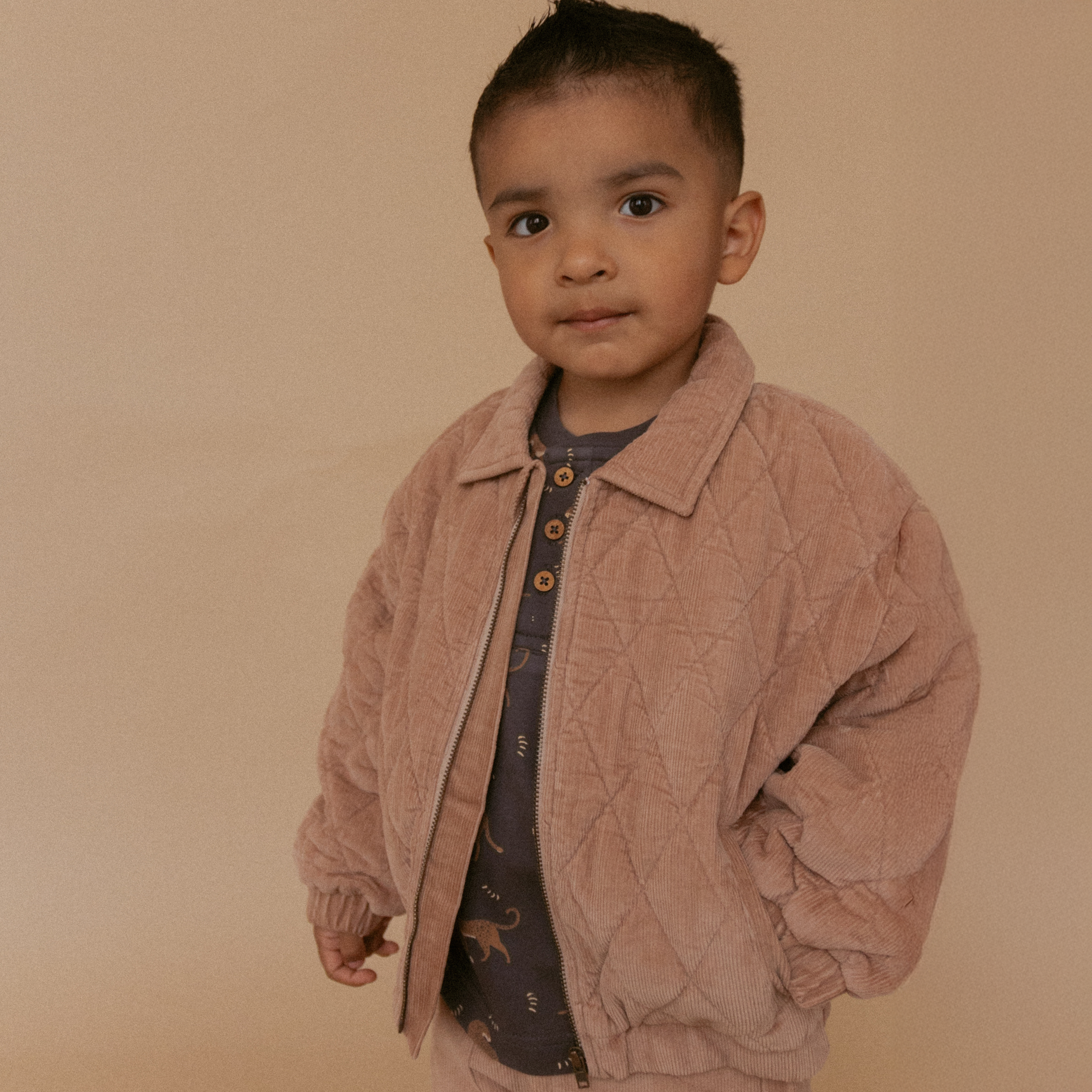 Organic Quilted Bomber Corduroy Jacket - Taupe - Makemake Organics