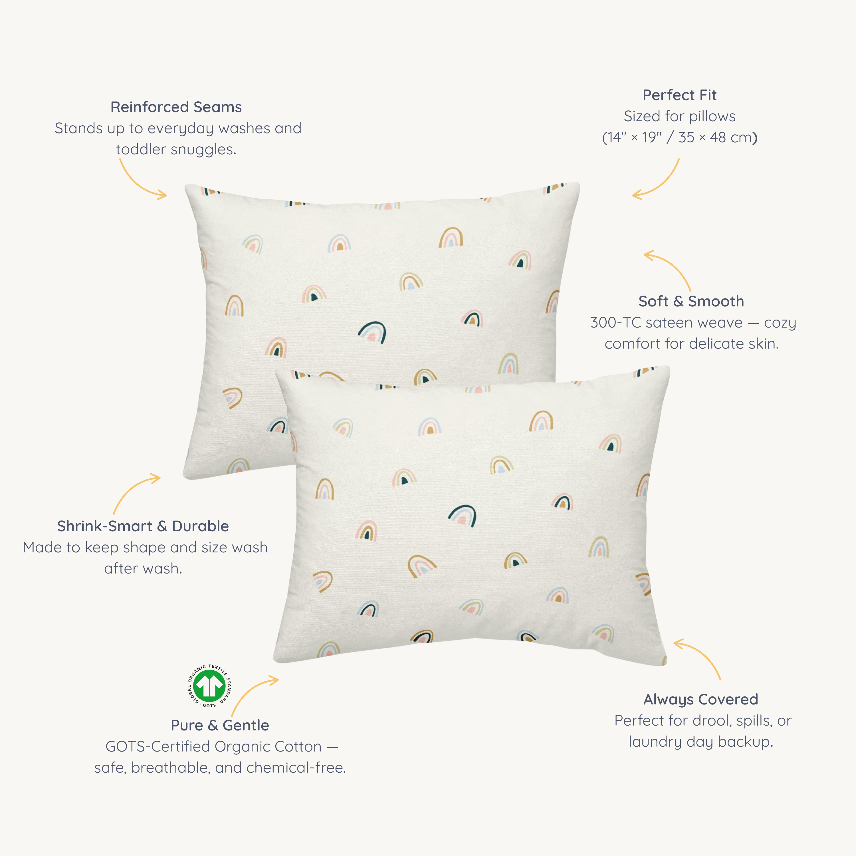 Organic Toddler Pillowcase - Rainbow - Makemake Organics