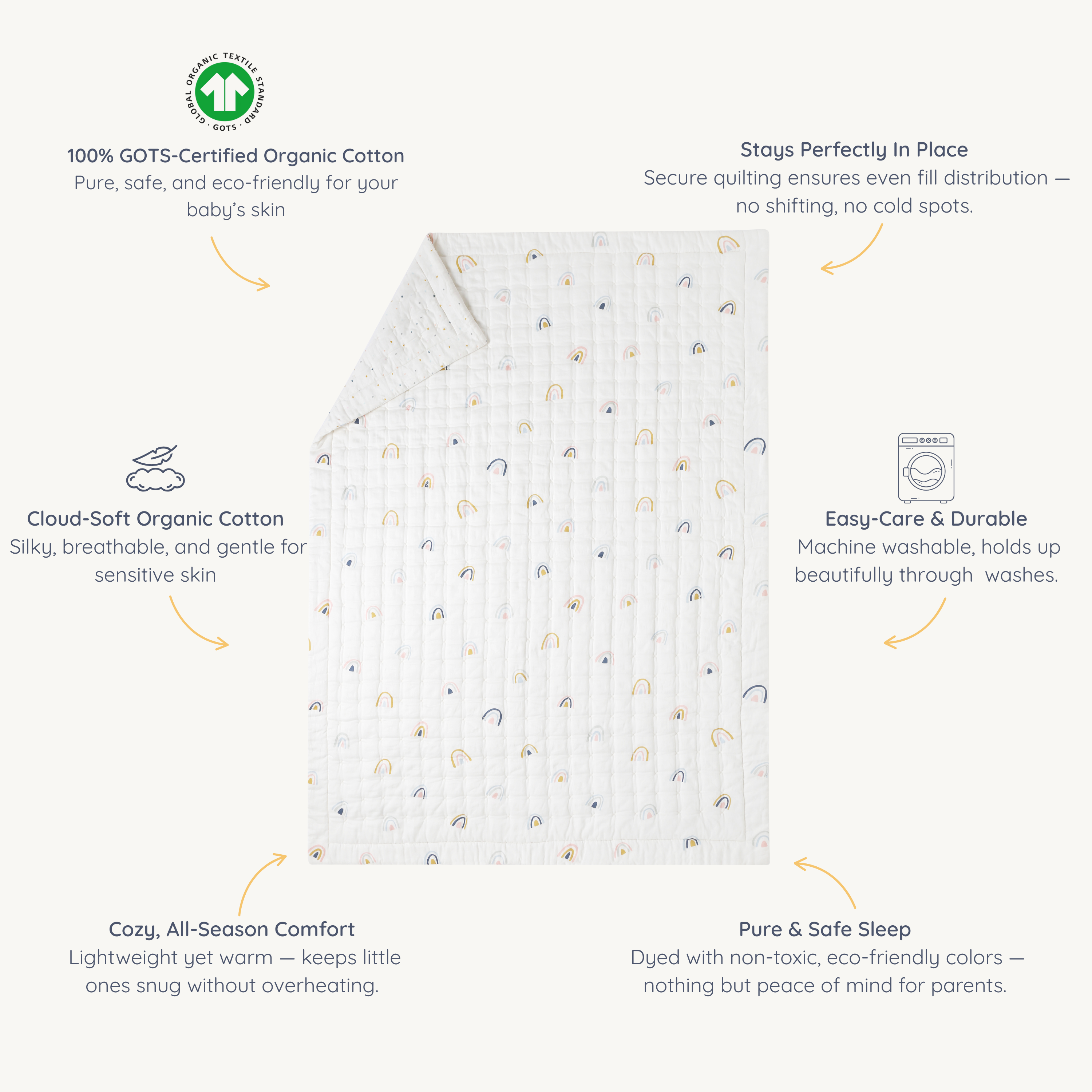 Organic Kids Quilt - Dotty & Rainbow - Makemake Organics