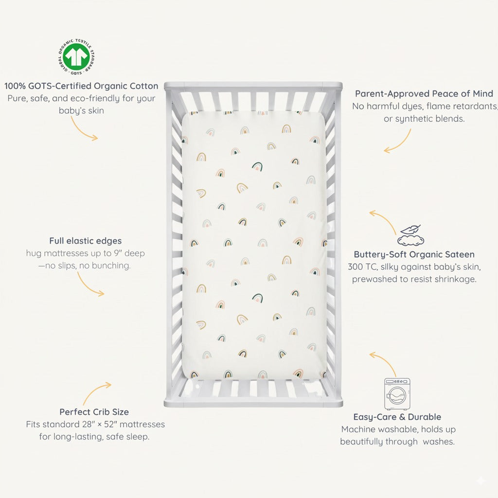 Organic Crib Sheet - Over The Rainbow - Makemake Organics