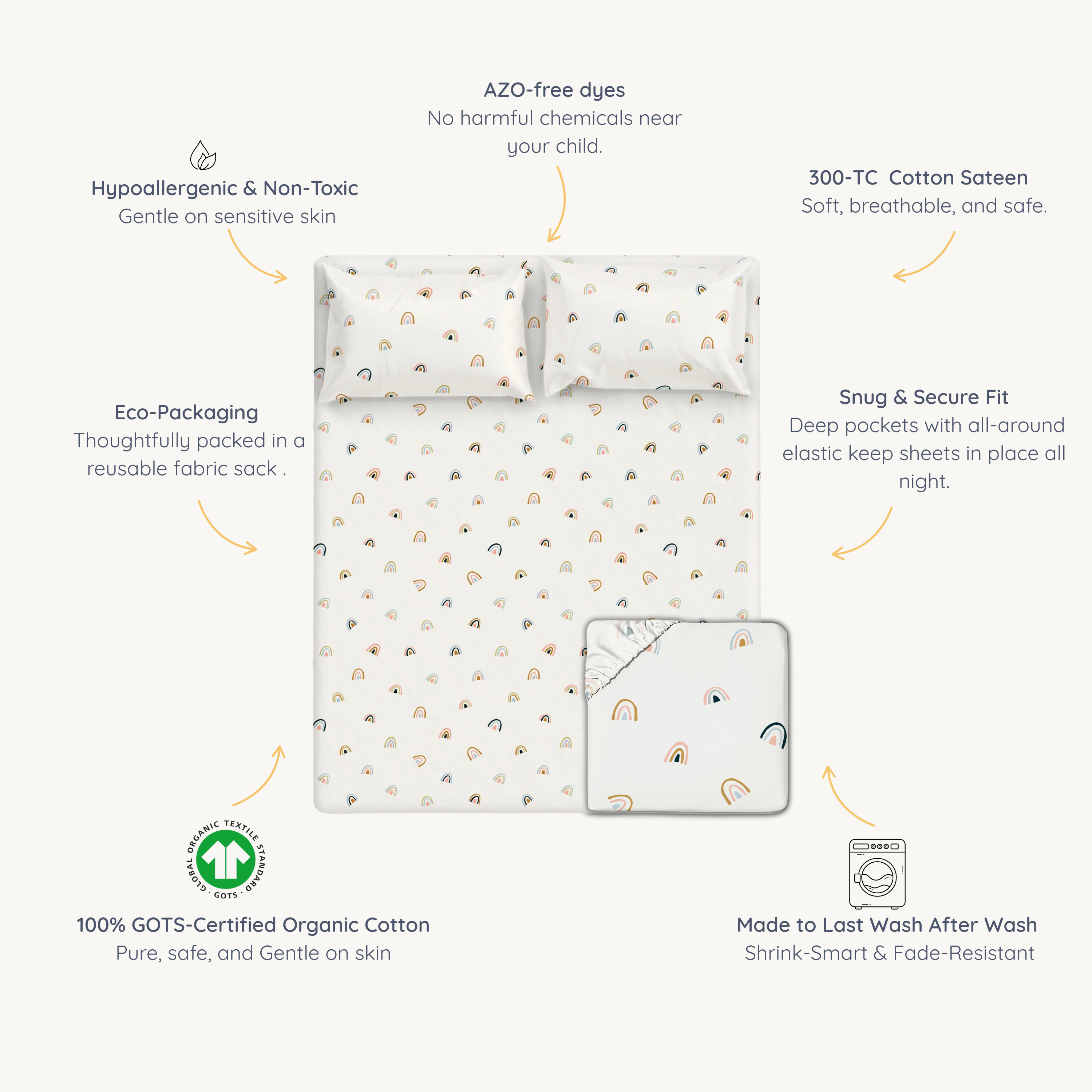 Organic Kids Fitted Sheet - Rainbow - Makemake Organics