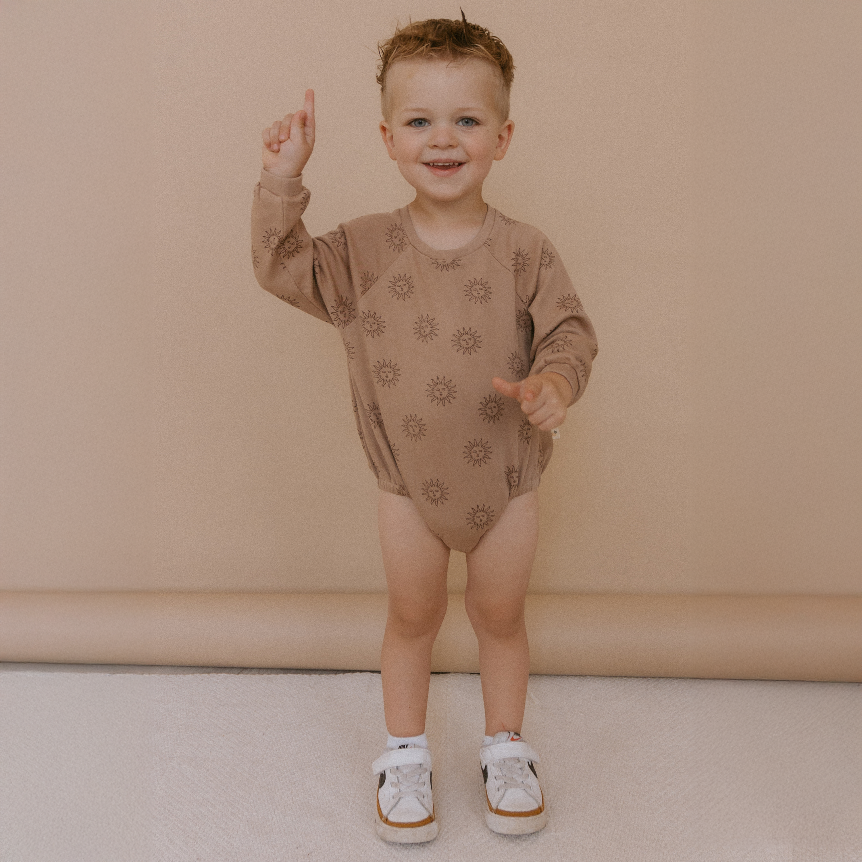 Organic Long Sleeve Bubble Romper - Sun - Makemake Organics