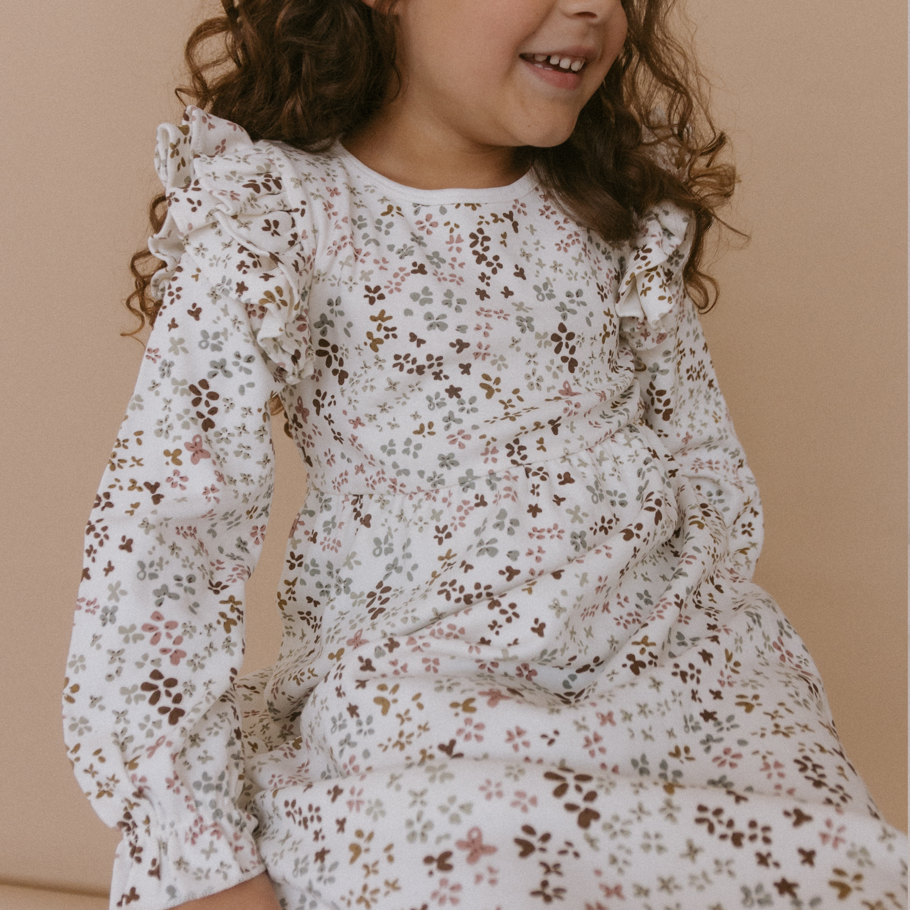Organic Ruffle Sleeve Dress - Garden - Makemake Organics