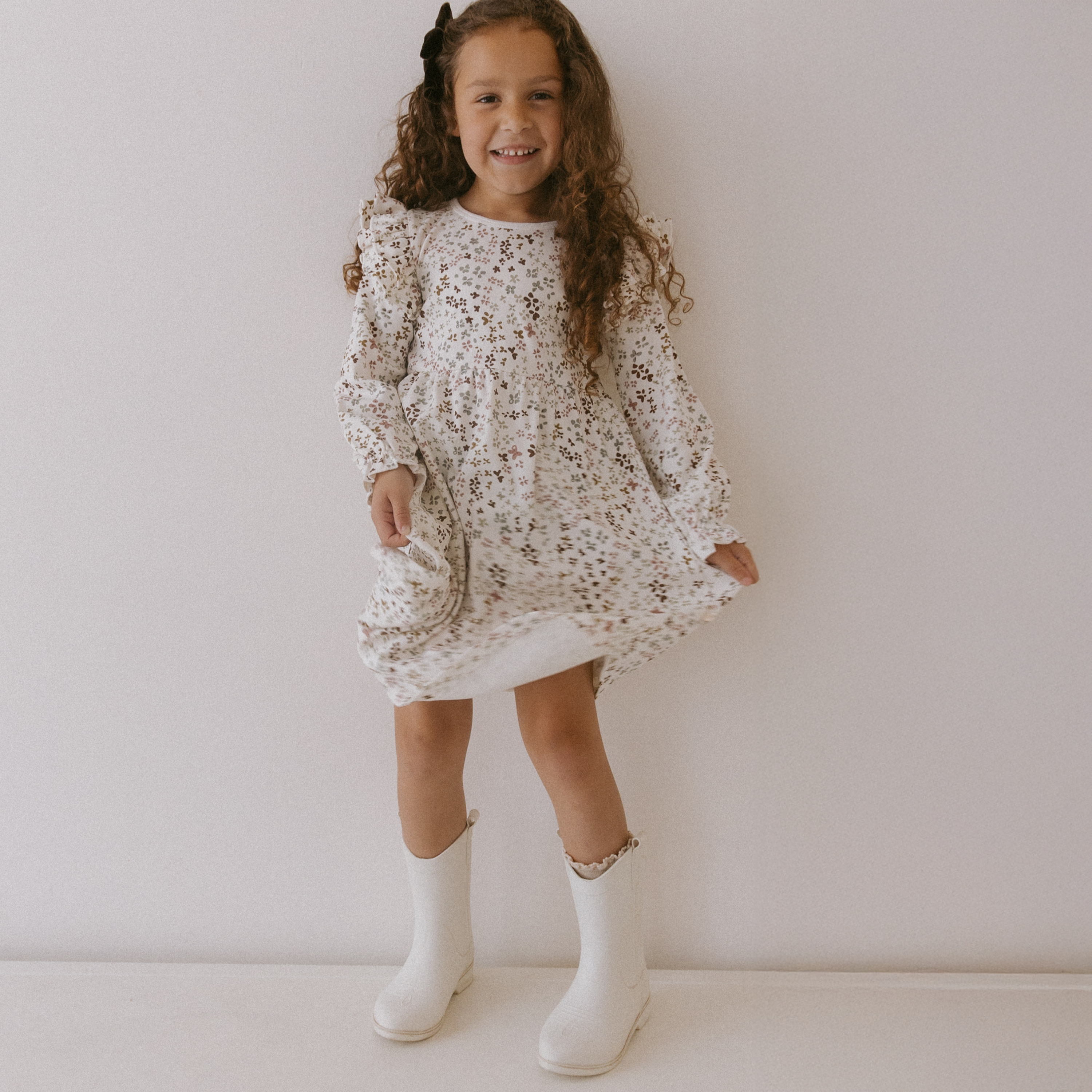 Organic Ruffle Sleeve Dress - Garden - Makemake Organics