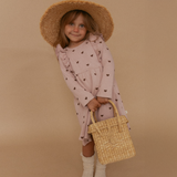 Organic Long Sleeve Ruffle Dress - Hearts