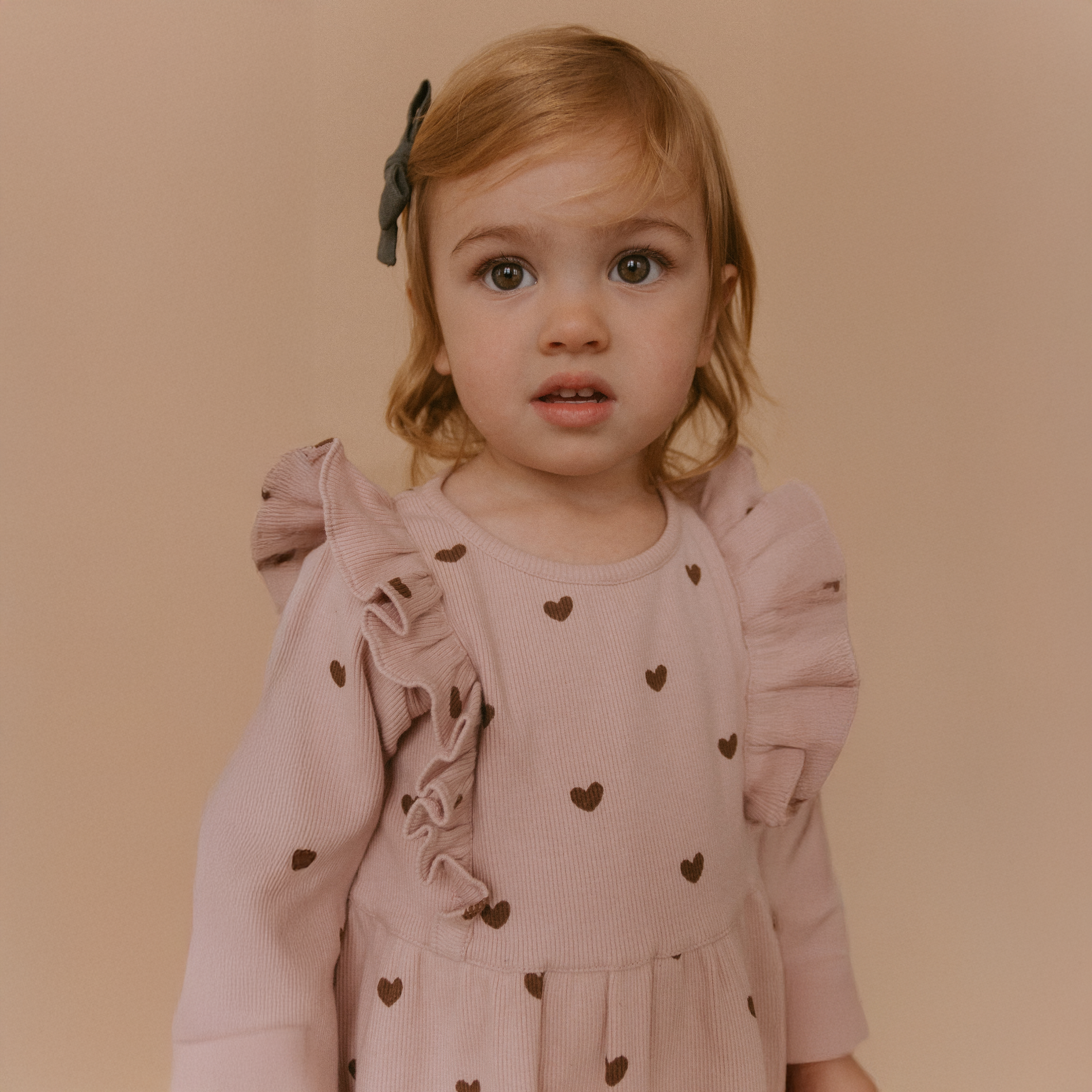 Organic Long Sleeve Ruffle Dress - Hearts - Makemake Organics