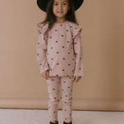 Organic Ruffle Long Sleeve Top Set of 2 - Hearts + Dusty Rose - Makemake Organics