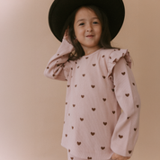 Organic Ruffle Long Sleeve Top Set of 2 - Hearts + Dusty Rose - Makemake Organics