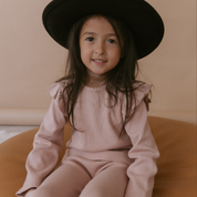 Organic Ruffle Long Sleeve Top Set of 2 - Hearts + Dusty Rose - Makemake Organics