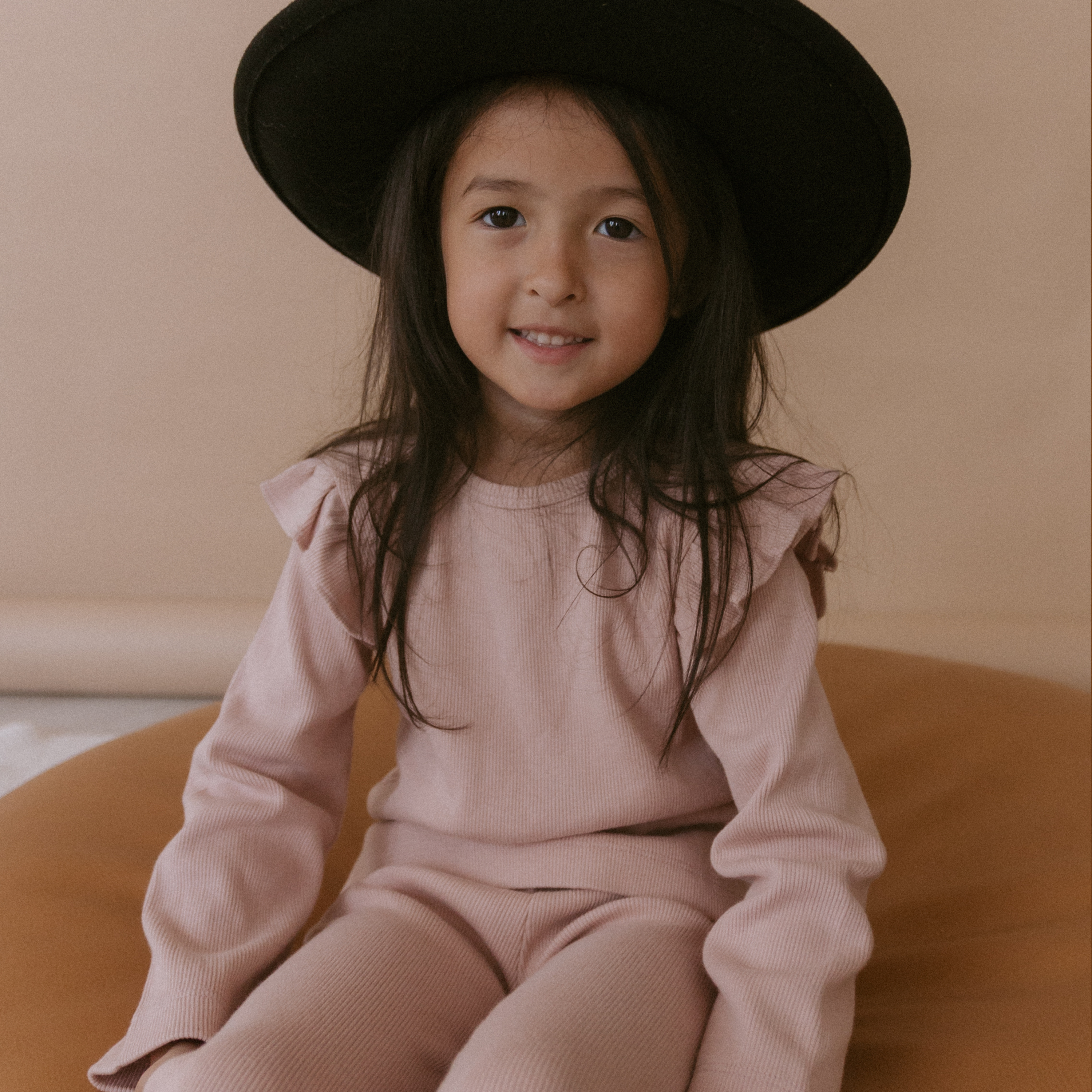 Organic Ruffle Long Sleeve Top Set of 2 - Hearts + Dusty Rose - Makemake Organics