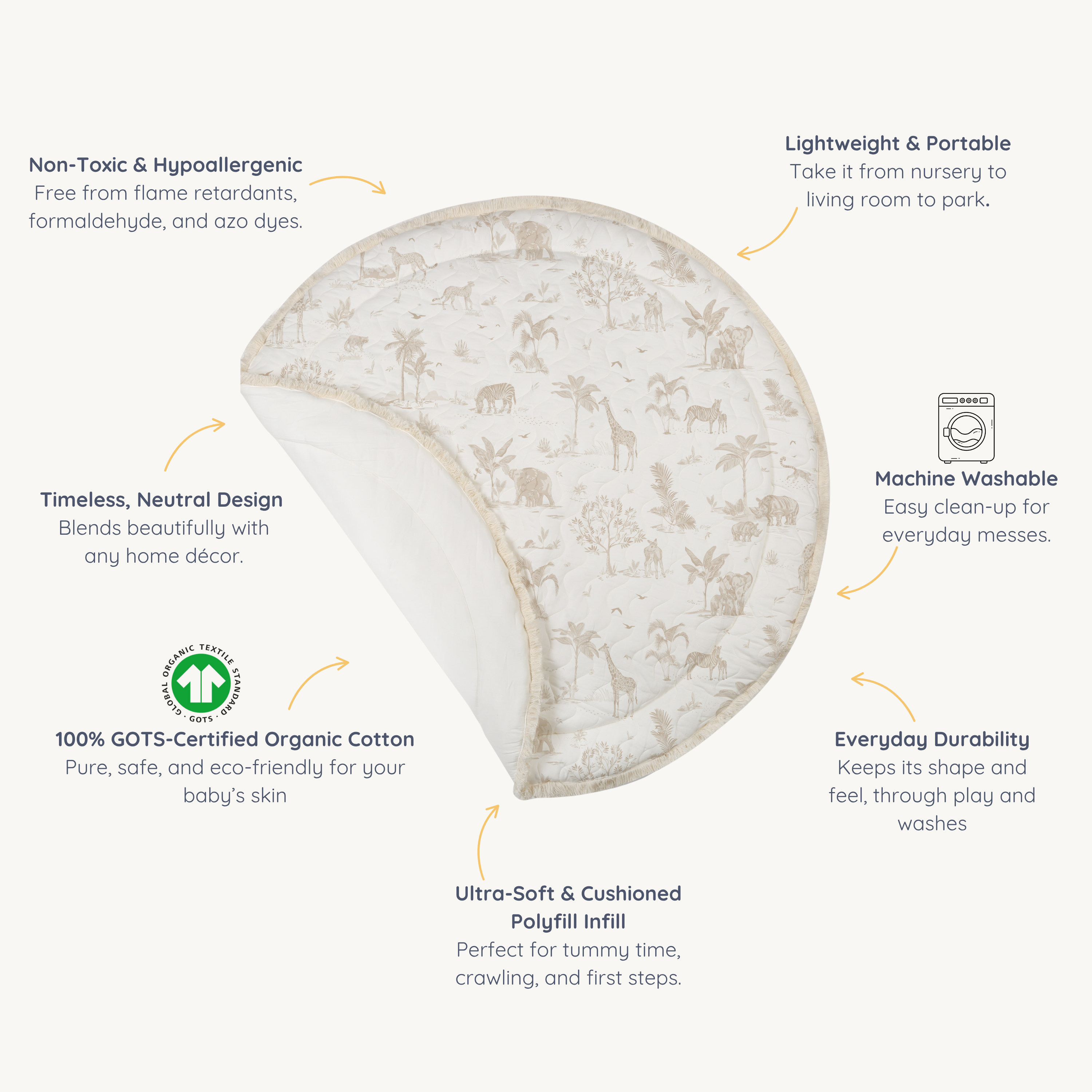 Organic Cotton Quilted Play Mat - Safari - Makemake Organics