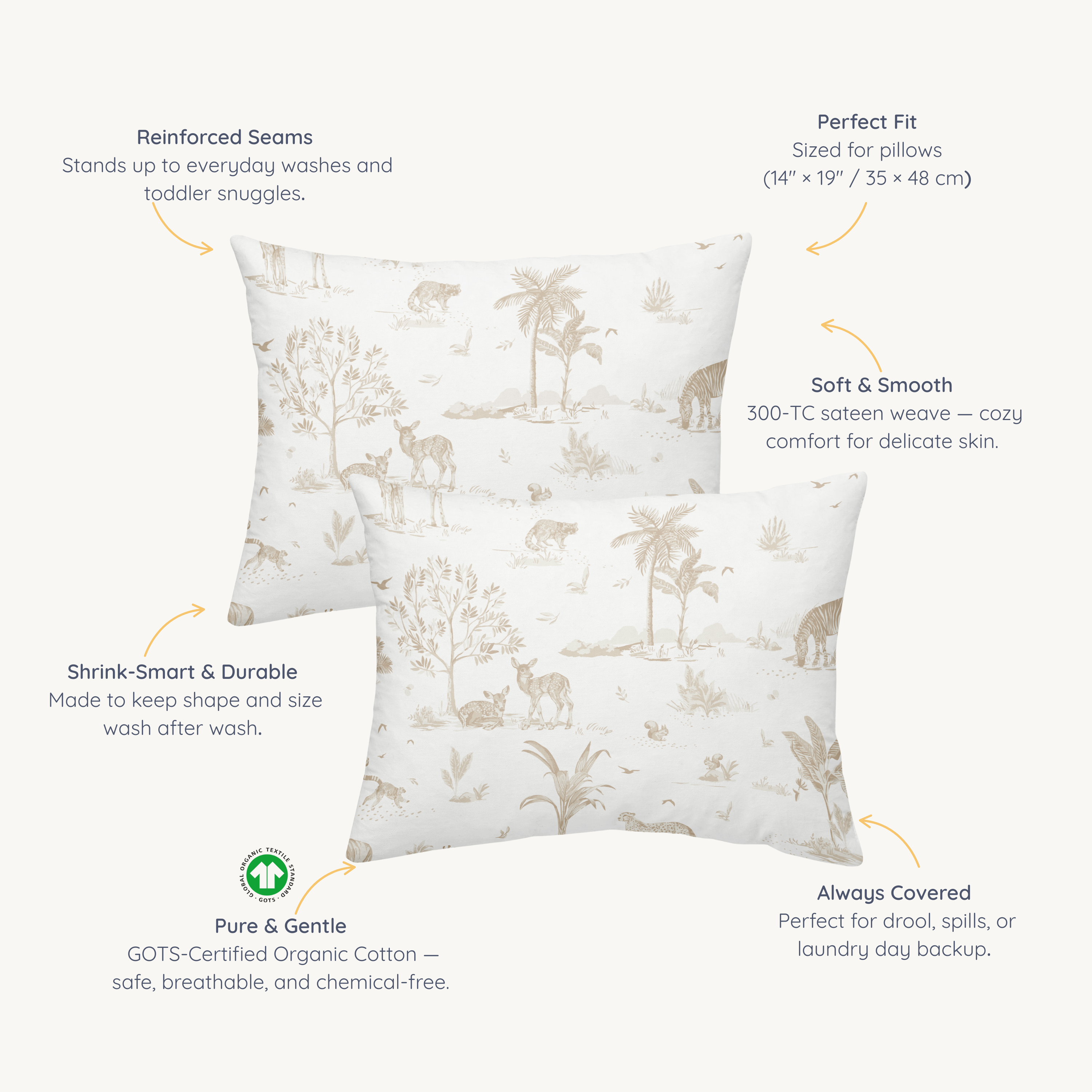 Organic Toddler Pillowcase - Safari - Makemake Organics