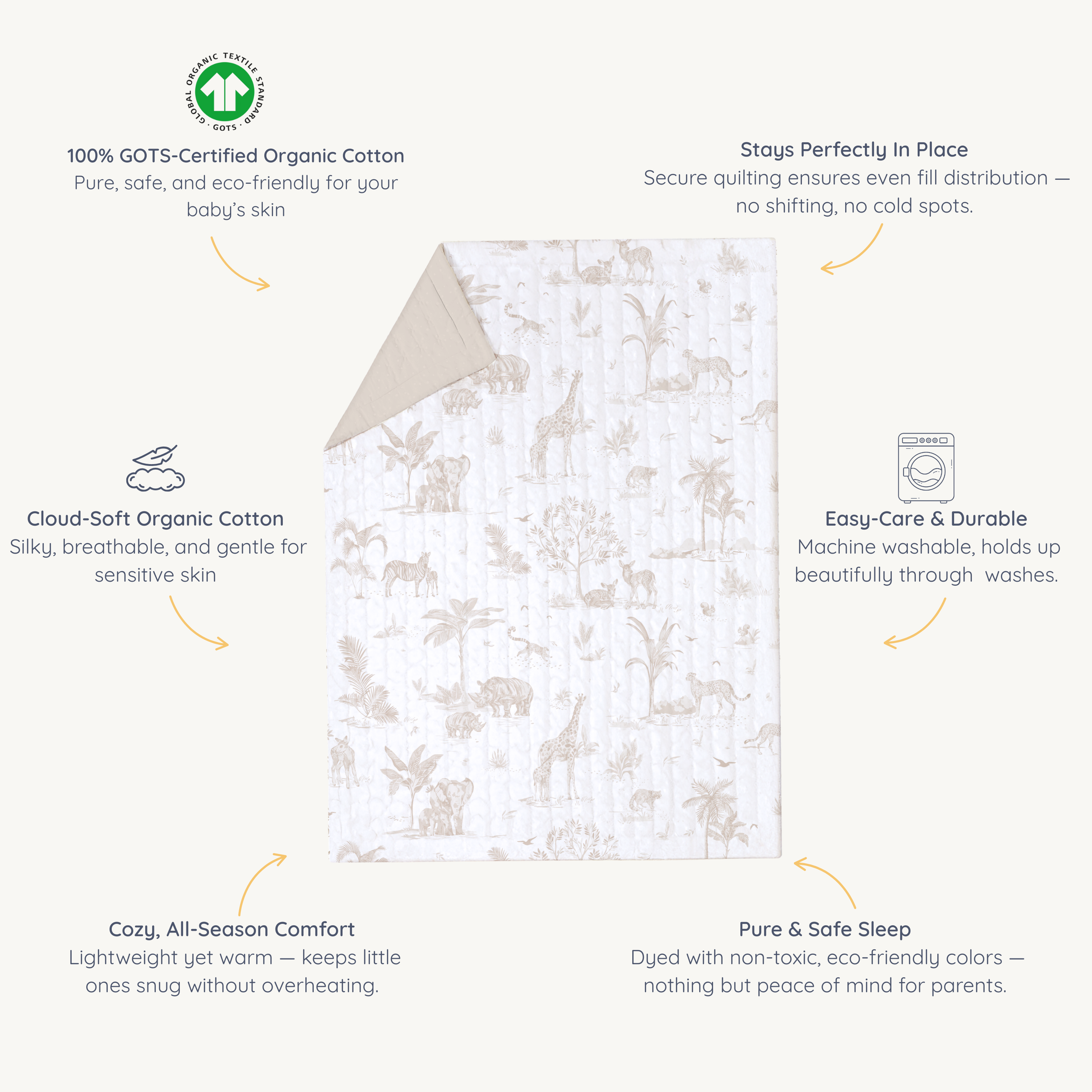 Organic Kids Quilt - Safari & Oat - Makemake Organics