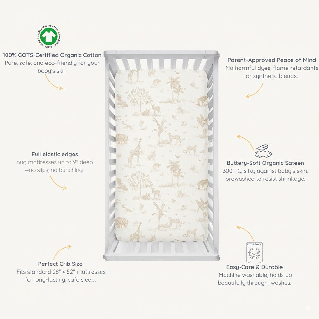 Organic Crib Sheet - Safari - Makemake Organics