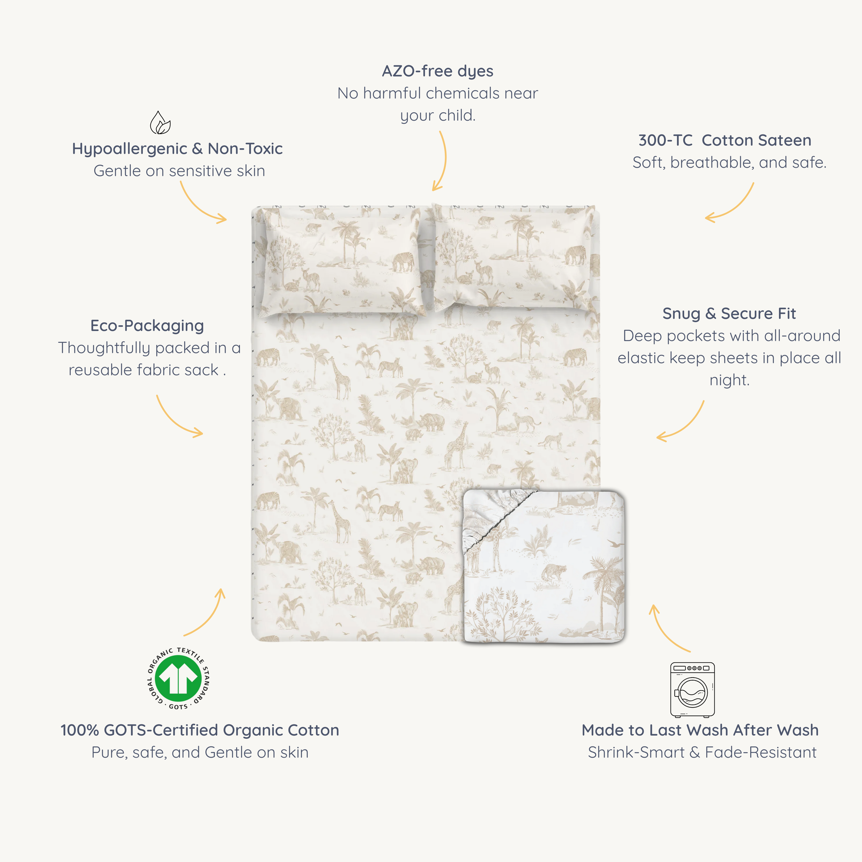Organic Kids Fitted Sheet - Safari - Makemake Organics