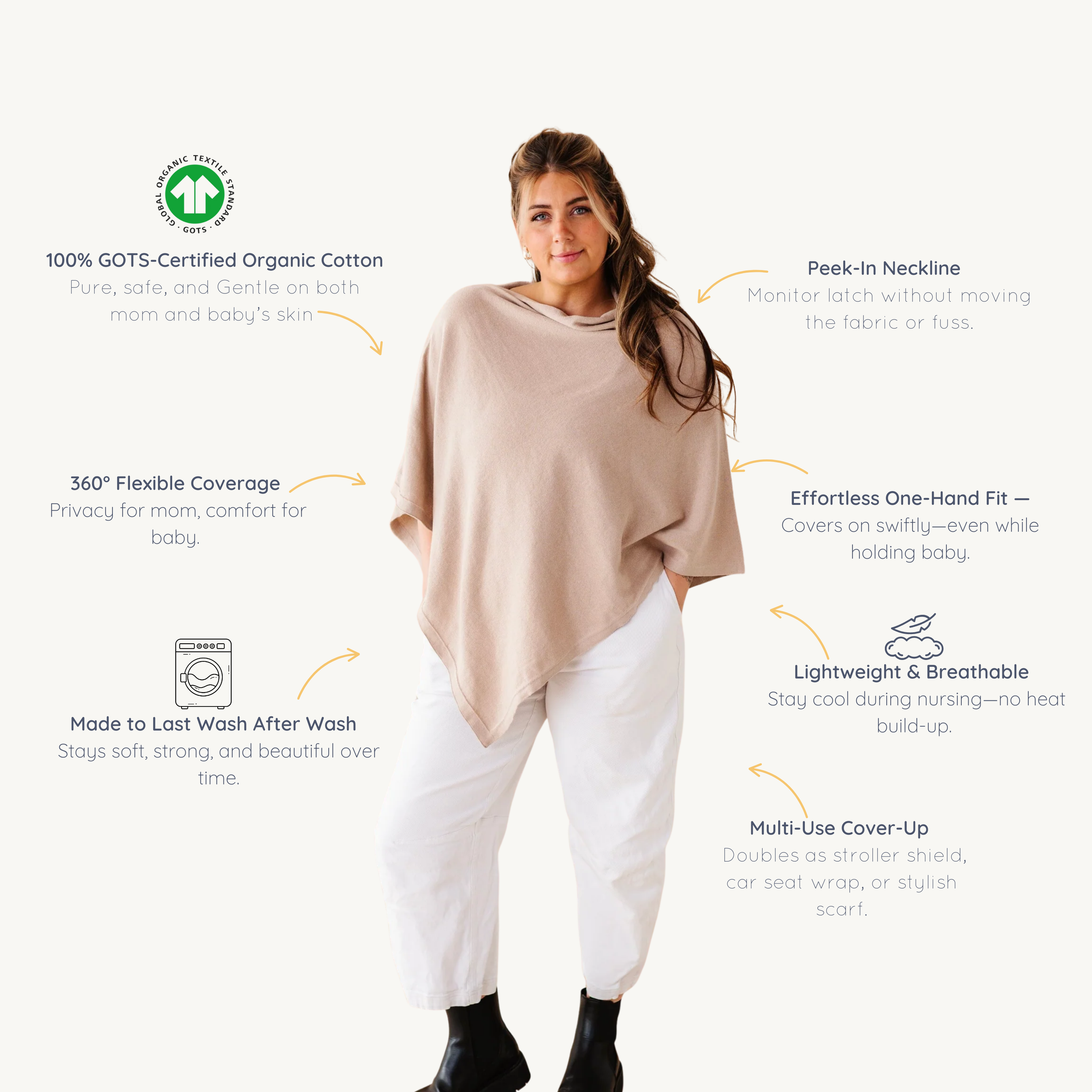 Organic Nursing Shawl Cover - Sand - Makemake Organics